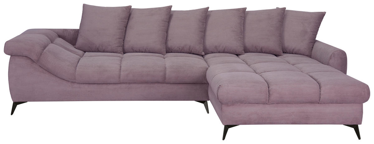 ECKSOFA Lila Cord Rückenkissen, Armlehnenkissen, Rücken echt  - Lila/Schwarz, KONVENTIONELL, Textil/Metall (332/231cm) - Carryhome