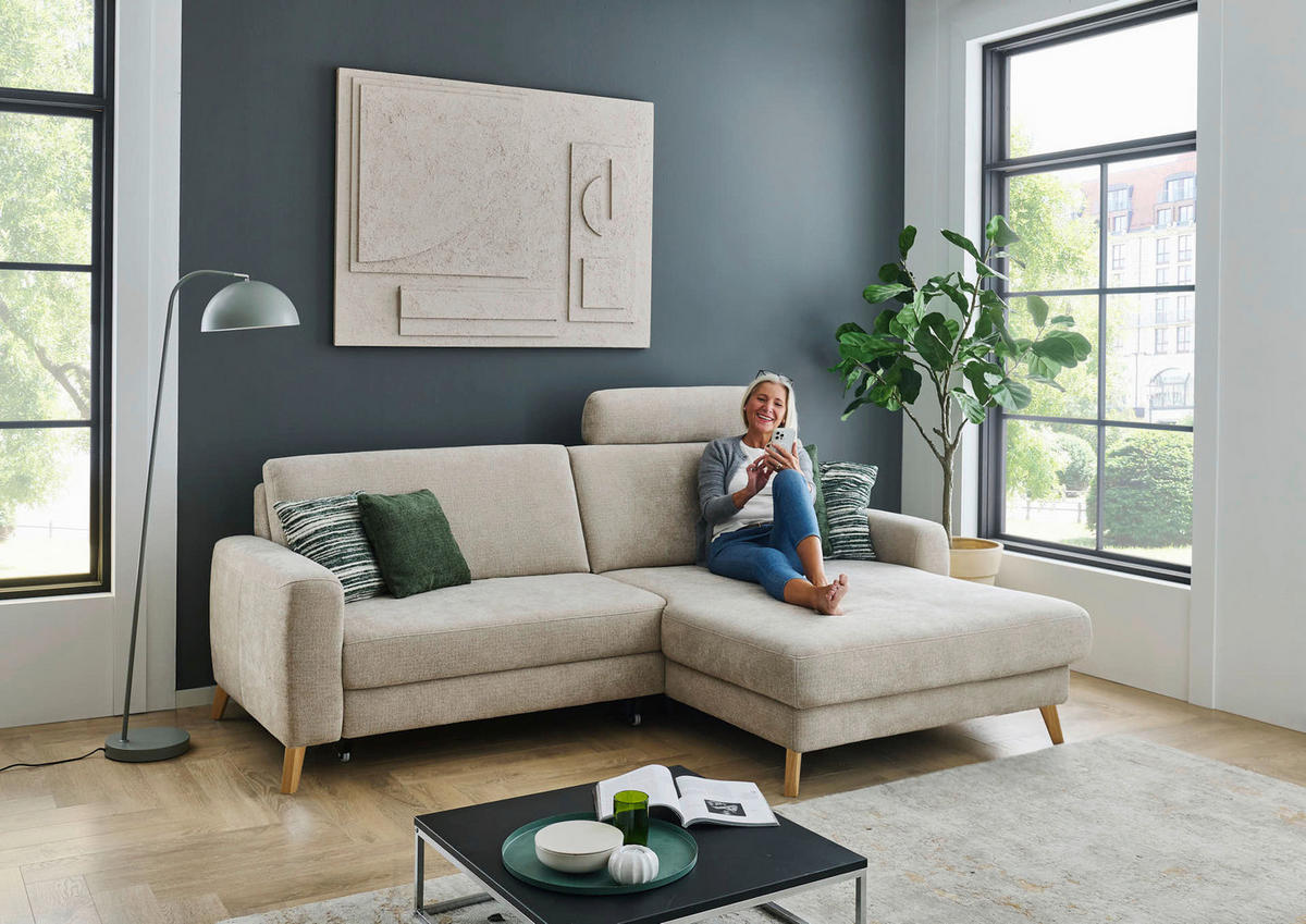 ECKSOFA  Chenille Beige  - Beige, Design, Holz/Textil (222/167cm) - Beldomo Comfort