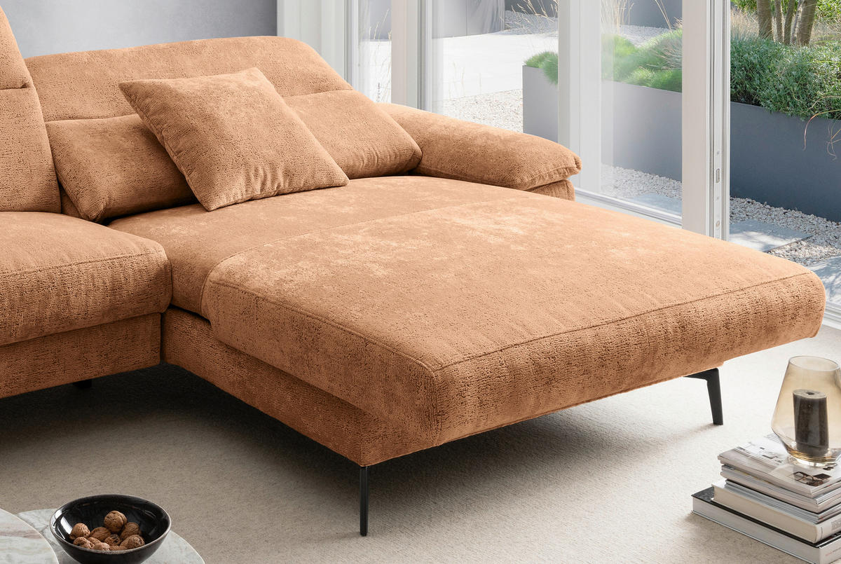 ECKSOFA Chenille Koralle  - Koralle/Schwarz, Konventionell, Textil/Metall (300/178cm) - Livetastic