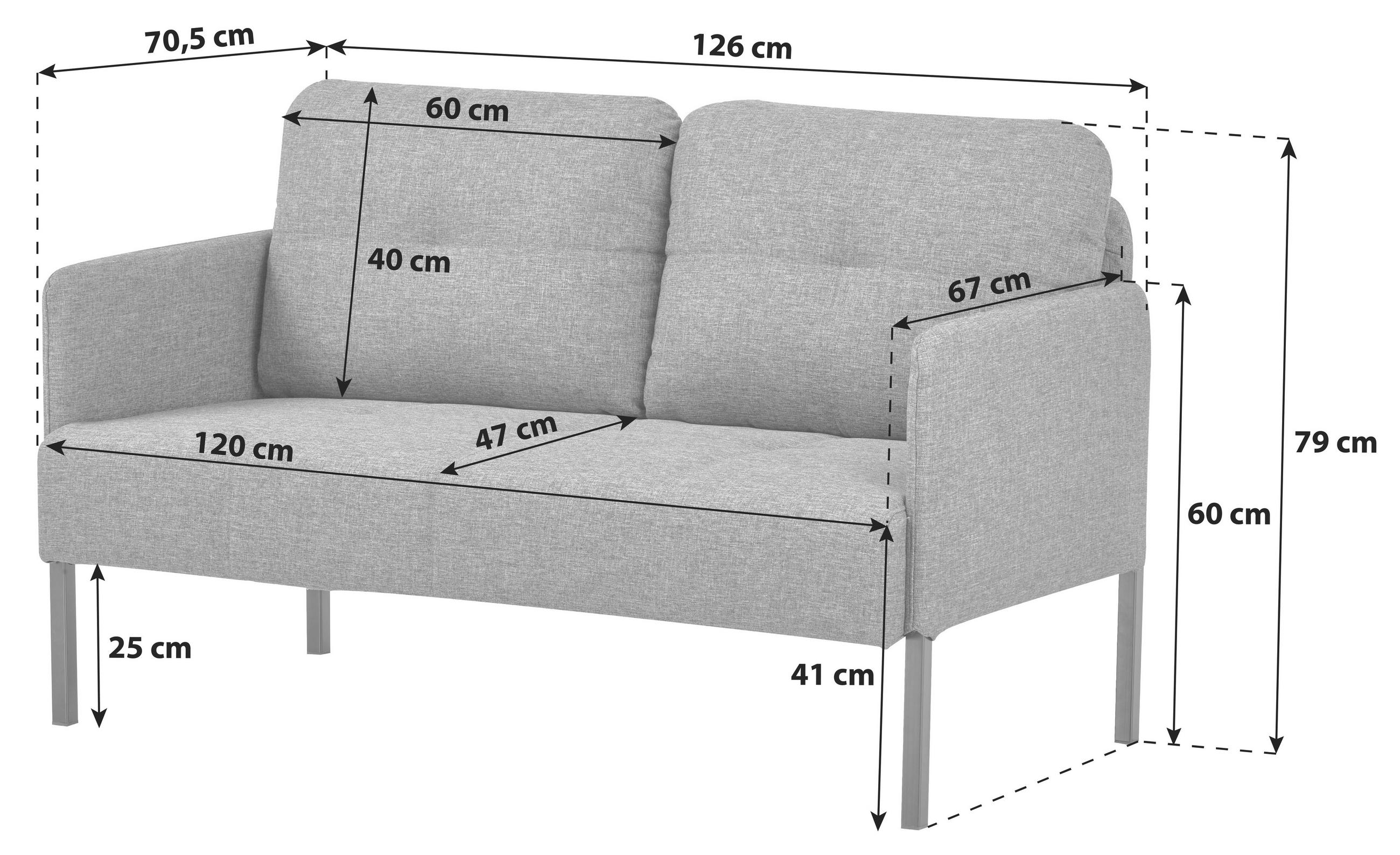 Thumbnail - P & B Sofa, Grau, Textil, 2-Sitzer, Füllung: Polyester, 126x79x70.5 cm, Wohnzimmer, Sofas & Couches, Sofas