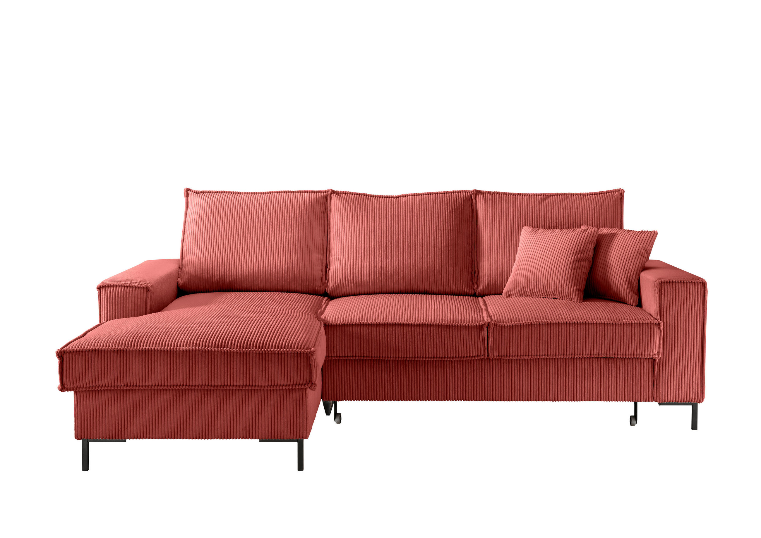 ECKSOFA Koralle Cord  - Koralle/Schwarz, MODERN, Textil/Metall (150/240cm) - Livetastic