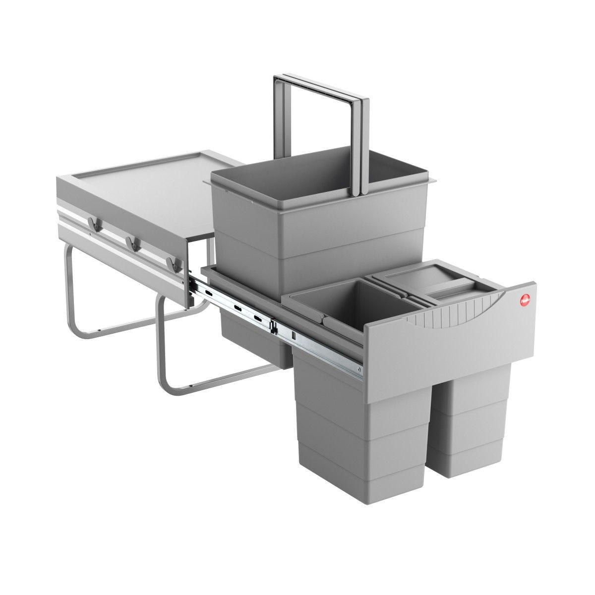 EINBAUABFALLSAMMLER 18 + 2 x 8 l  Kunststoff  - Hellgrau/Grau, Basics, Kunststoff (34,6/33,6/47,5cm) - HKT