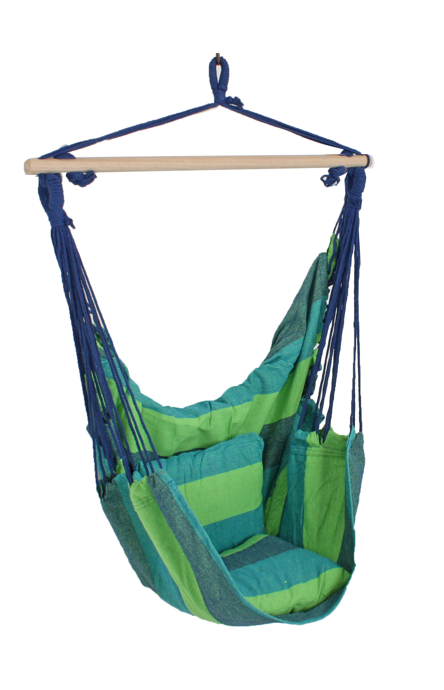 HÄNGESESSEL  - Blau/Dunkelgrün, Basics, Holz/Textil (90/120/60cm)