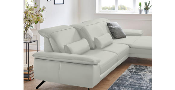 ECKSOFA in Echtleder Hellgrau  - Hellgrau/Schwarz, Design, Leder/Metall (328/193cm) - Dieter Knoll