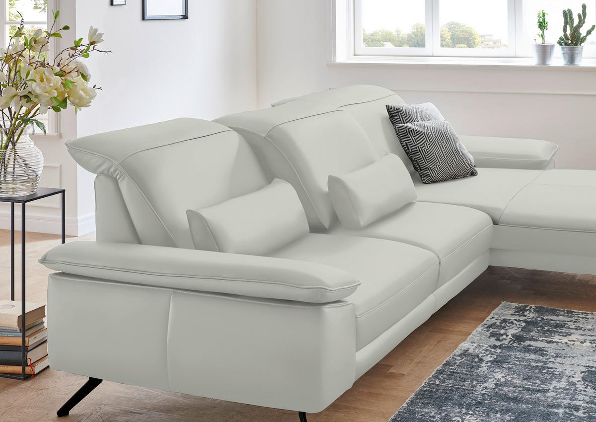 ECKSOFA in Echtleder Hellgrau  - Hellgrau/Schwarz, Design, Leder/Metall (328/193cm) - Dieter Knoll