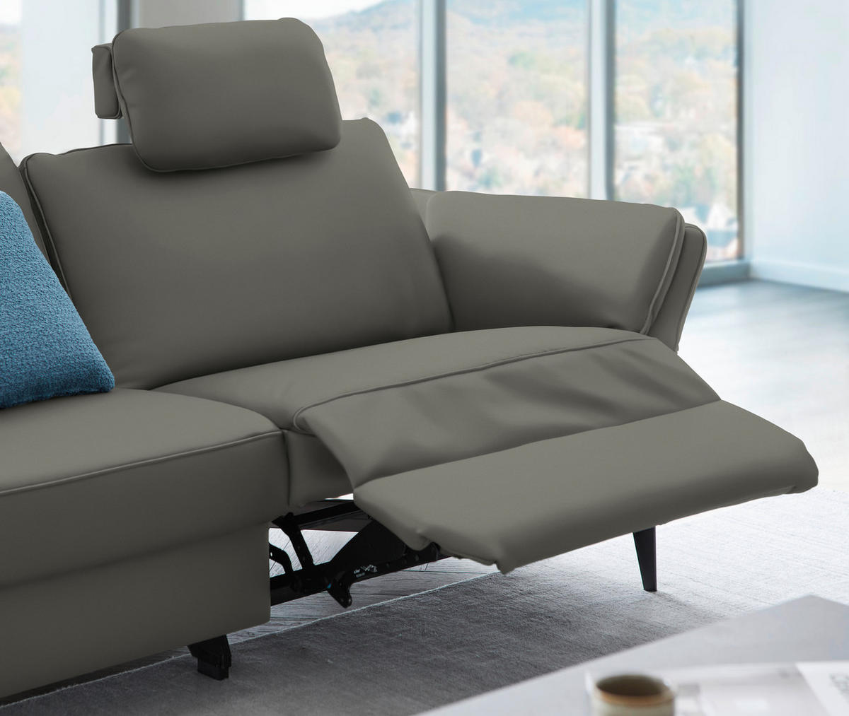 3-SITZER-SOFA in Echtleder Dunkelgrau  - Dunkelgrau/Schwarz, Design, Leder/Metall (190/84/99cm) - Dieter Knoll