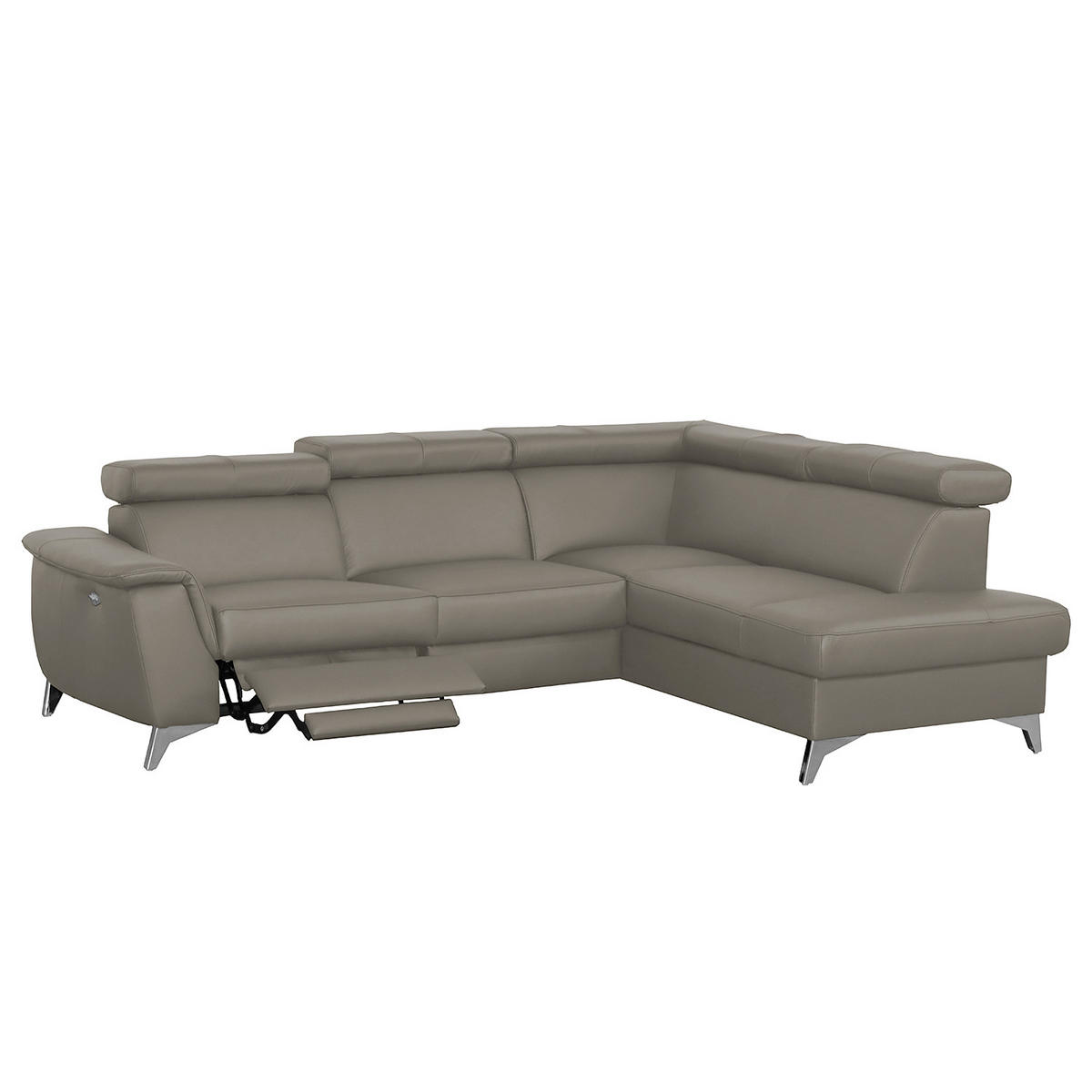ECKSOFA Schlammfarben Echtleder Lederlook  - Chromfarben/Schlammfarben, Design, Leder/Textil (257/197cm) - Livetastic
