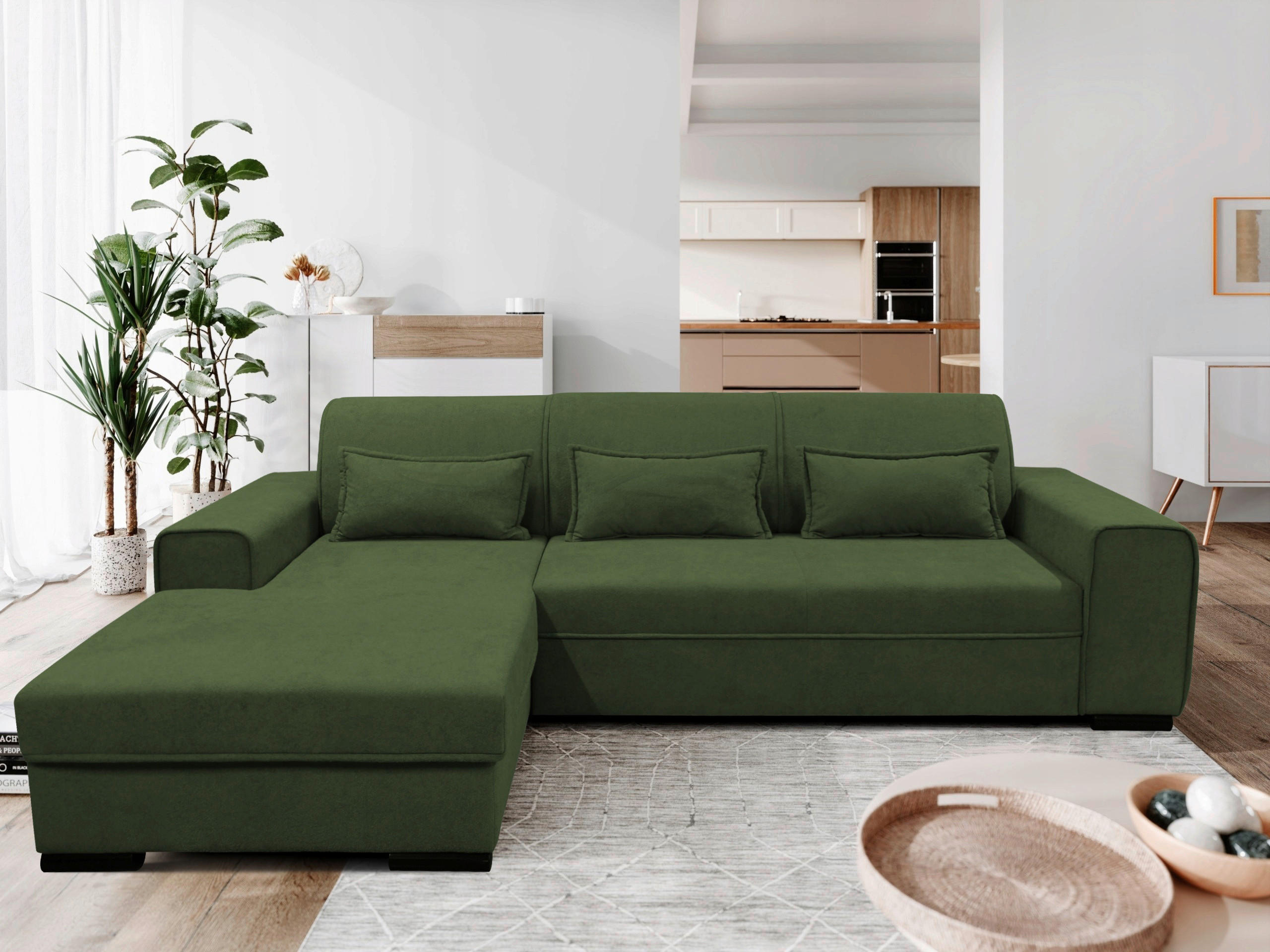 ECKSOFA in Struktur, Bouclé Grün  - Schwarz/Grün, Design, Kunststoff/Textil (175/270cm) - MID.YOU