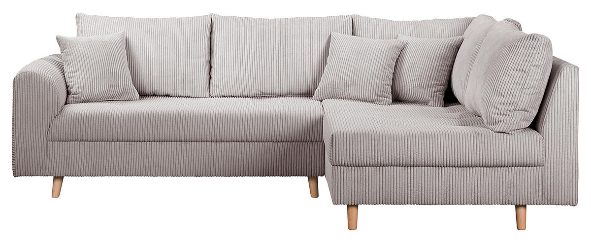 ECKSOFA inkl. Hocker Ariella Grau Cord  - Naturfarben/Grau, Design, Holz/Textil (231/161cm) - Livetastic