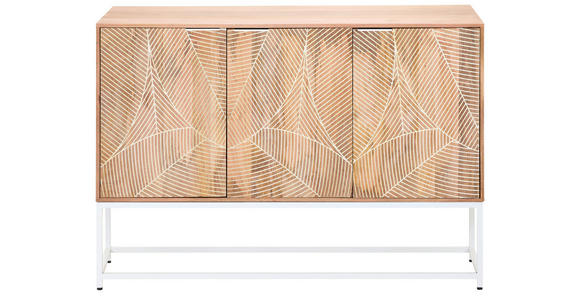 SIDEBOARD Mangoholz vollmassiv Naturfarben, Weiß Einlegeböden  - Weiß/Naturfarben, Design, Holz/Metall (145/85/42cm) - Ambia Home