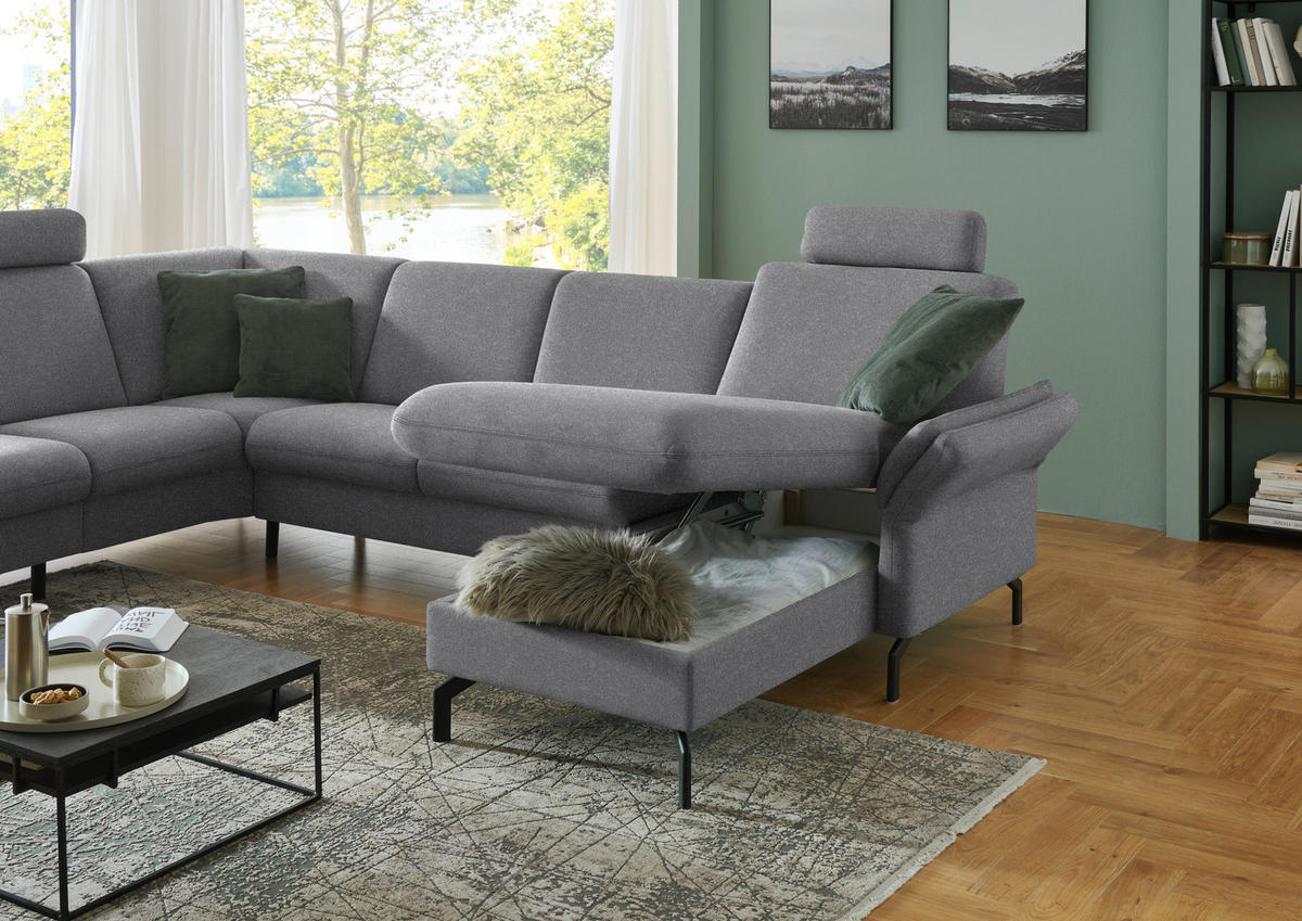 WOHNLANDSCHAFT Flachgewebe Grau  - Schwarz/Grau, Konventionell, Textil/Metall (190/307/170cm) - Beldomo Comfort
