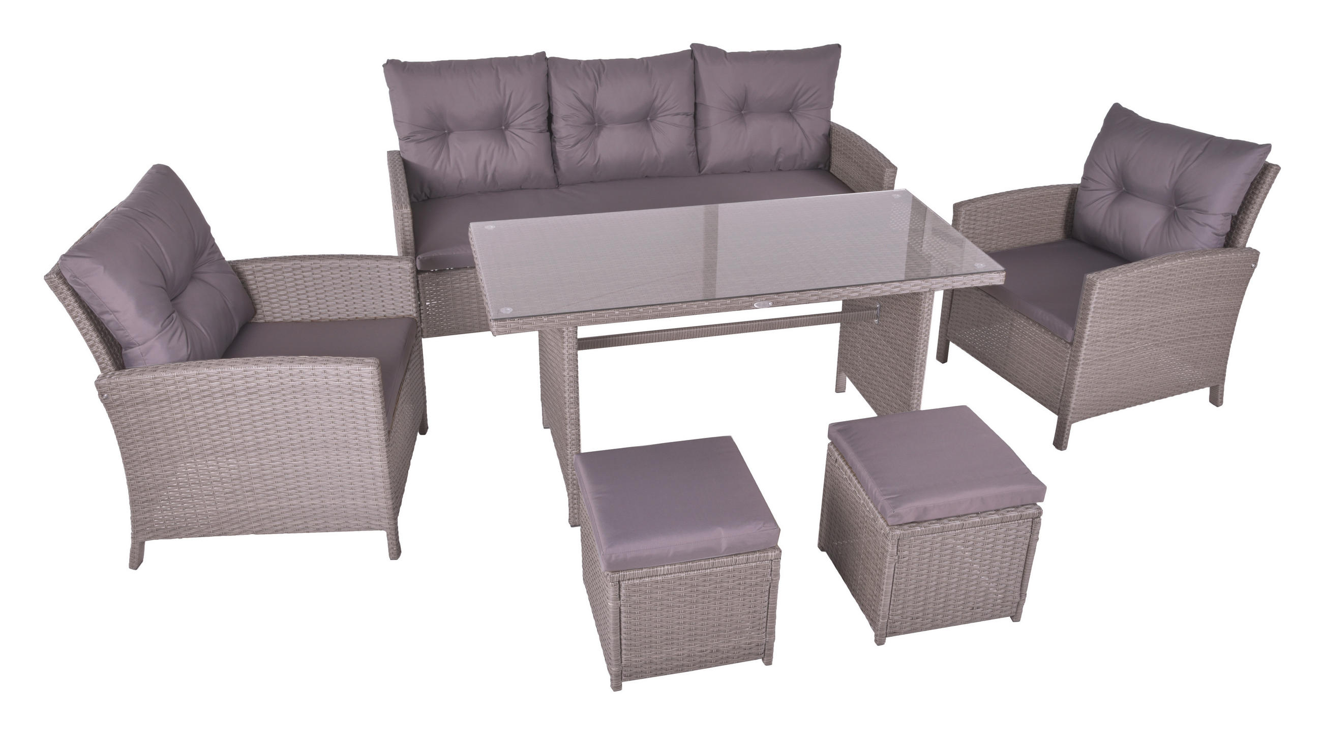 GARTENTISCHGRUPPE  - Dunkelgrau/Schwarz, MODERN, Glas/Kunststoff - Gardenson