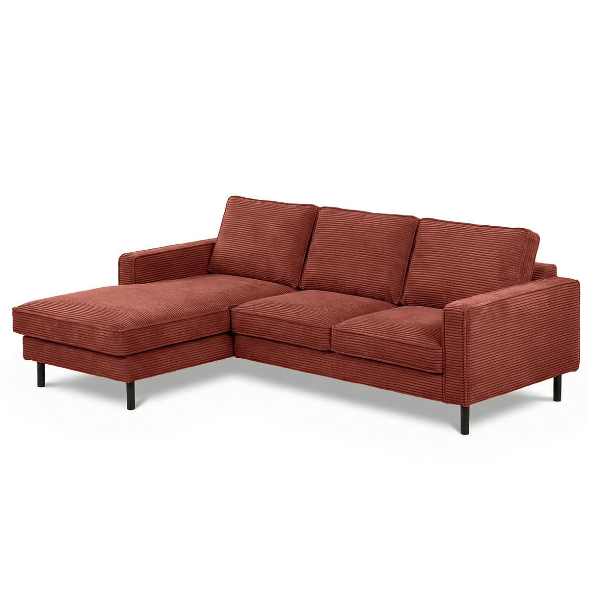 ECKSOFA Cord Rot  - Rot/Schwarz, Design, Textil/Metall (166/238cm) - Livetastic