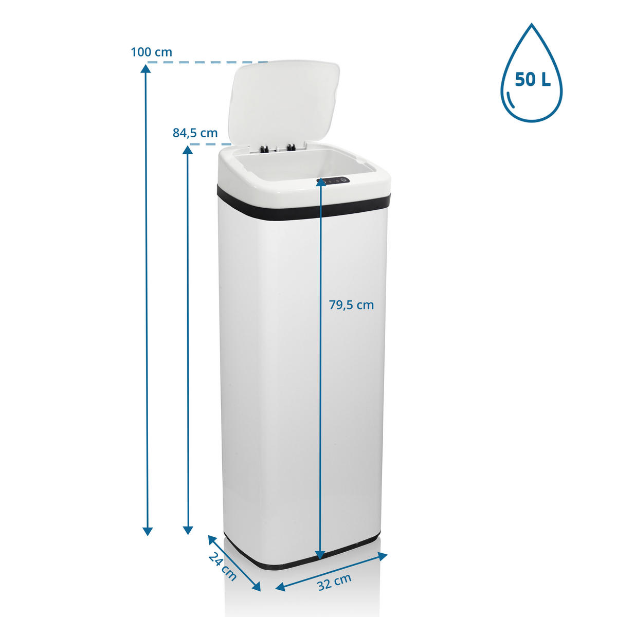 ABFALLSAMMLER 50 l  Metall  - Schwarz, Basics, Kunststoff/Metall (32/83/24cm) - MID.YOU