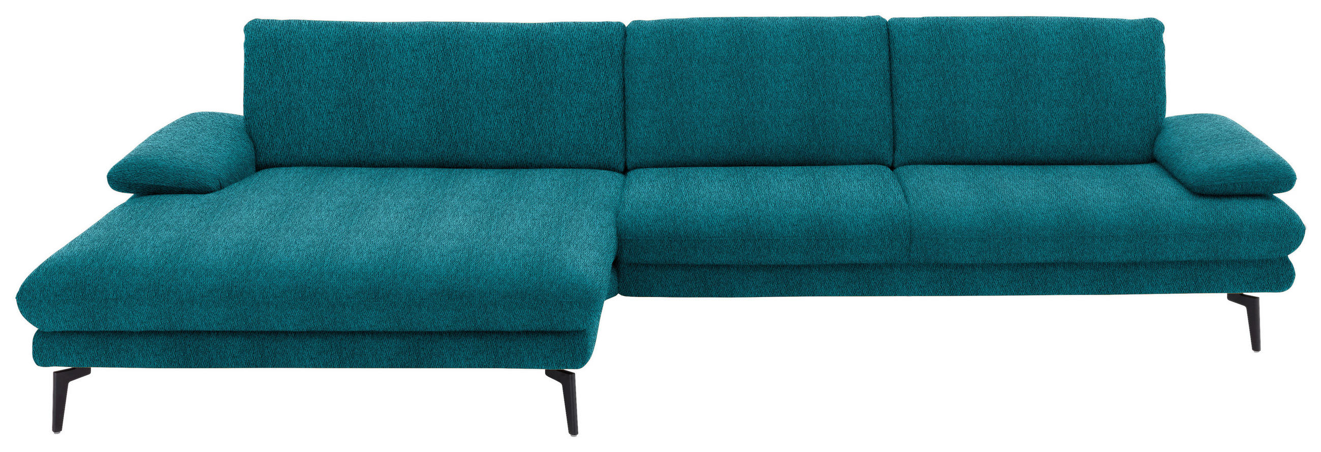 ECKSOFA in Chenille Petrol  - Petrol/Schwarz, Design, Textil/Metall (180/310cm) - Dieter Knoll