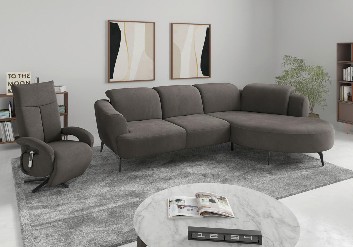 ECKSOFA in Flachgewebe Graphitfarben  - Schwarz/Graphitfarben, Konventionell, Textil/Metall (309/199cm) - Sit & More