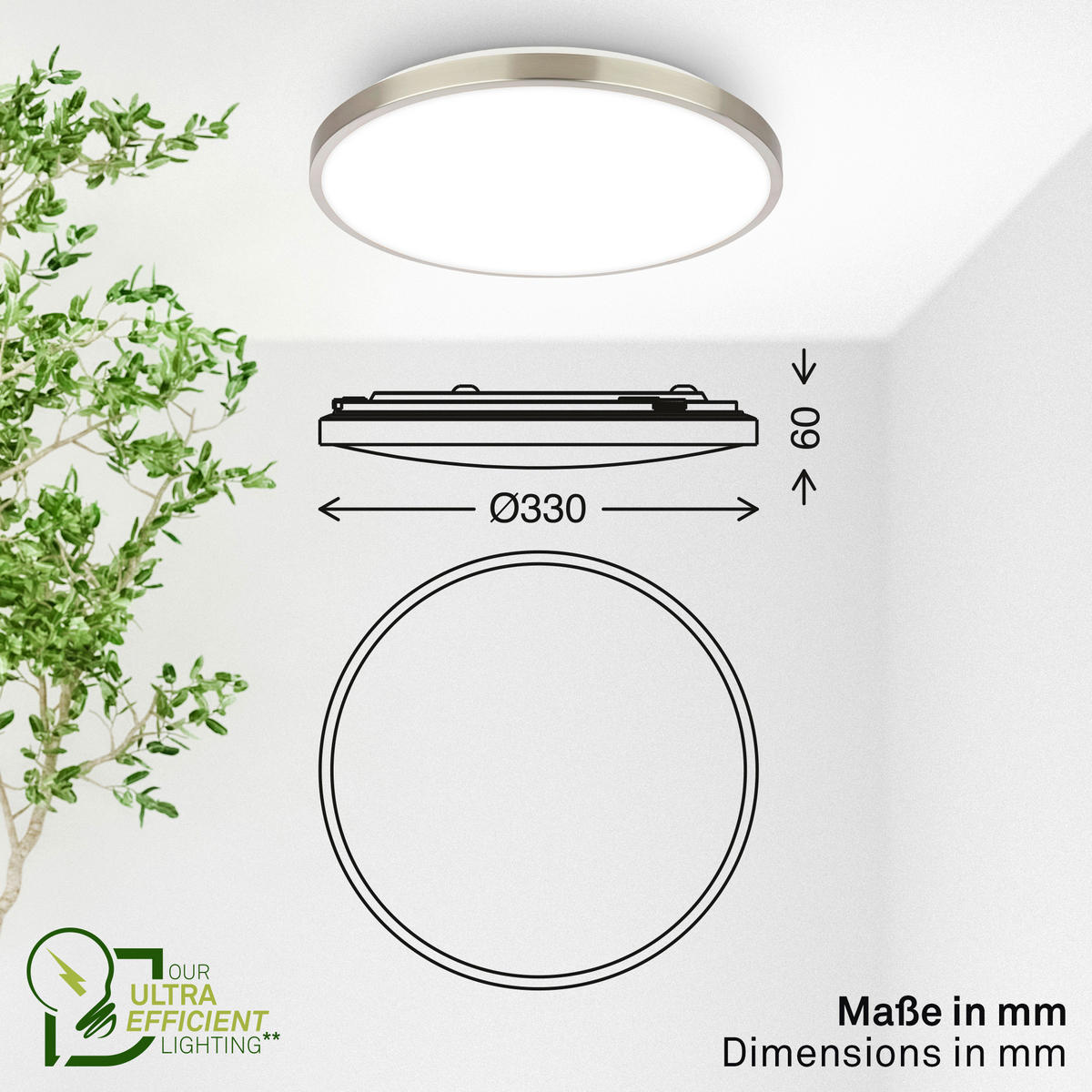 LED-DECKENLEUCHTE Kaida 33/6 cm   - Nickelfarben, Basics, Kunststoff/Metall (33/6cm) - Briloner