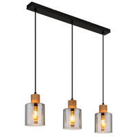 HÄNGELEUCHTE 64/12/120 cm    - Dunkelbraun/Schwarz, Natur, Glas/Holz (64/12/120cm) - Globo