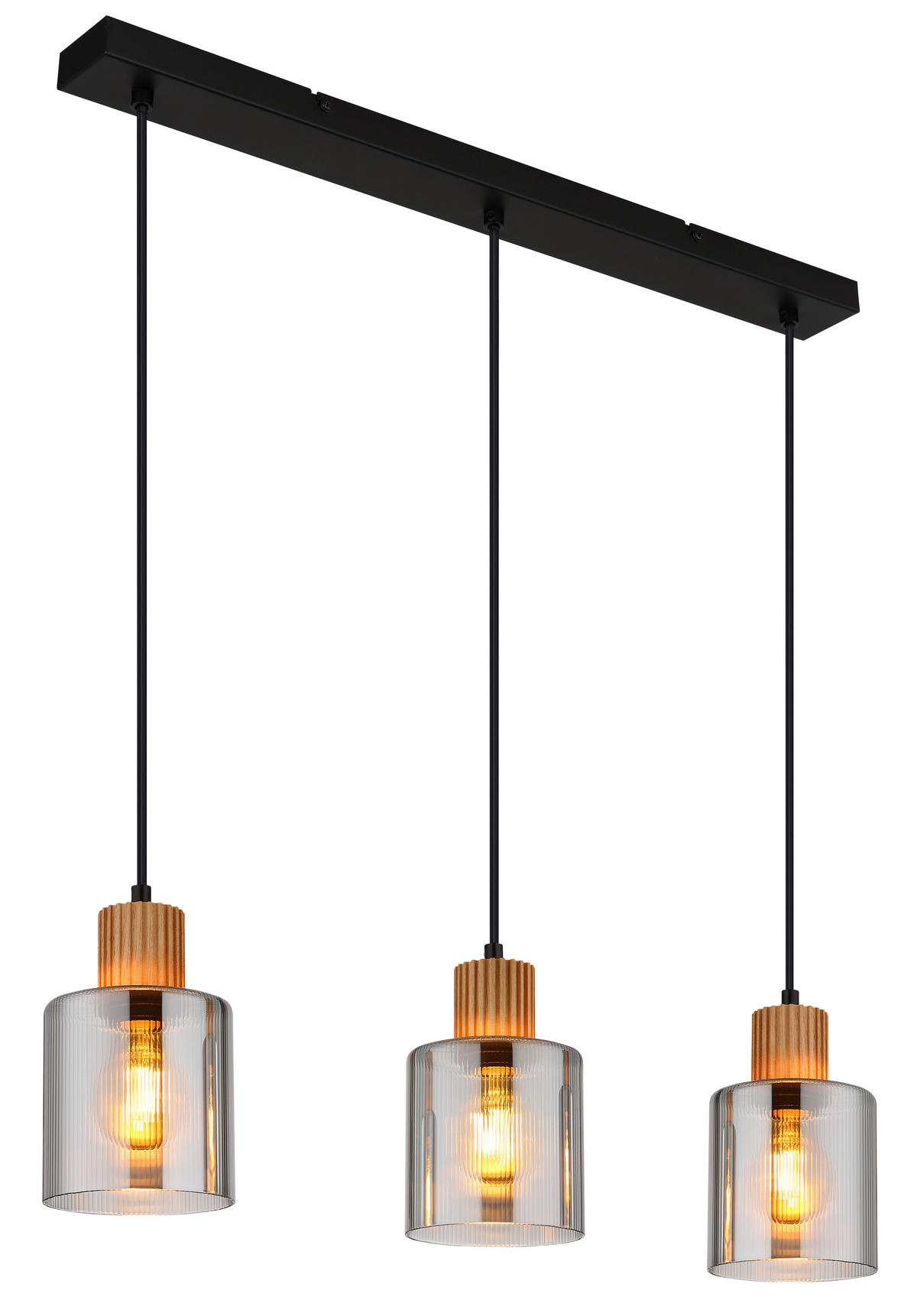 HÄNGELEUCHTE 64/12/120 cm    - Dunkelbraun/Schwarz, Natur, Glas/Holz (64/12/120cm) - Globo