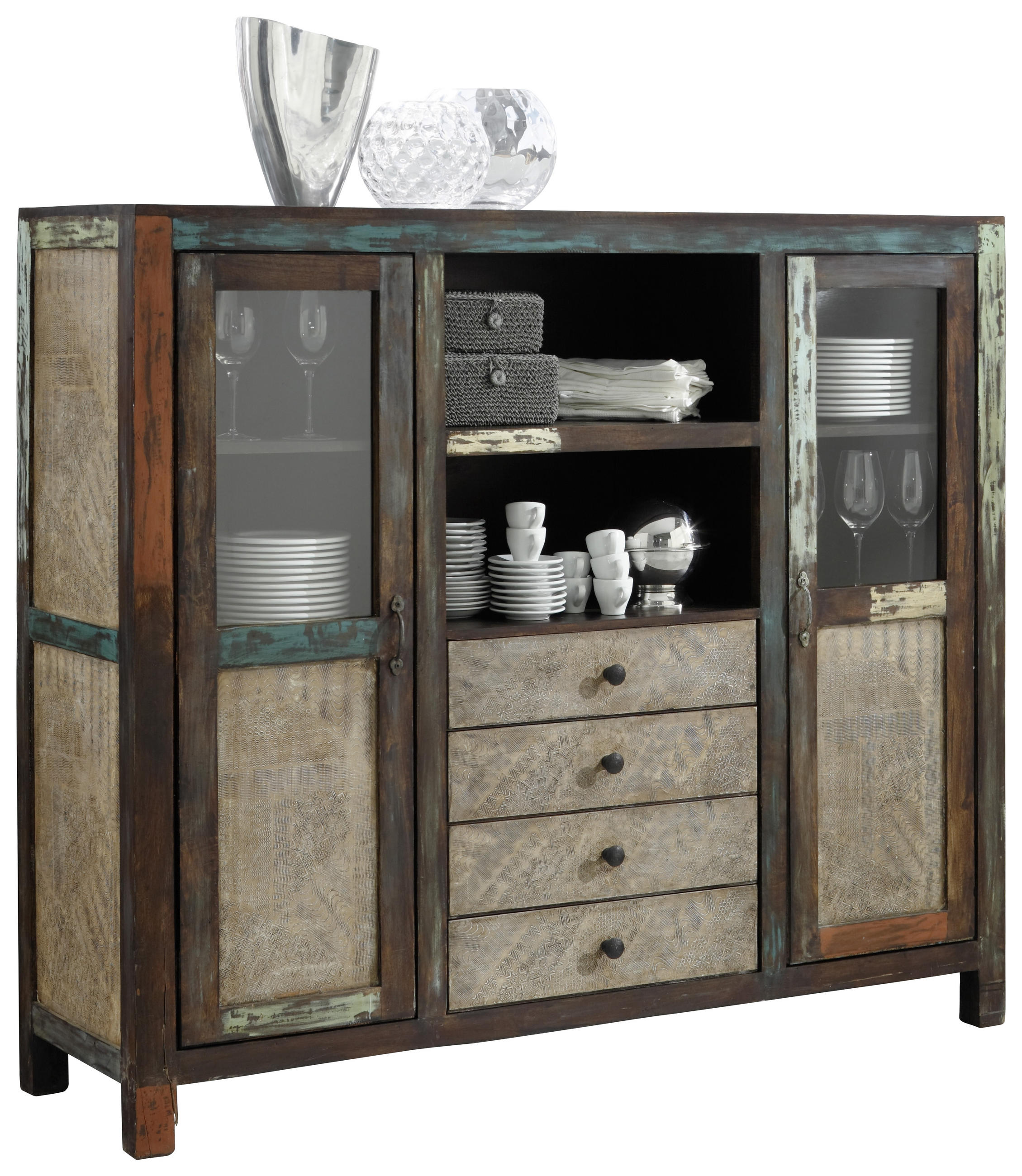 HIGHBOARD Akazie, Mangoholz massiv Multicolor Wolf Möbel  - Multicolor, Natur, Holz/Metall (160/142/50cm) - Livetastic