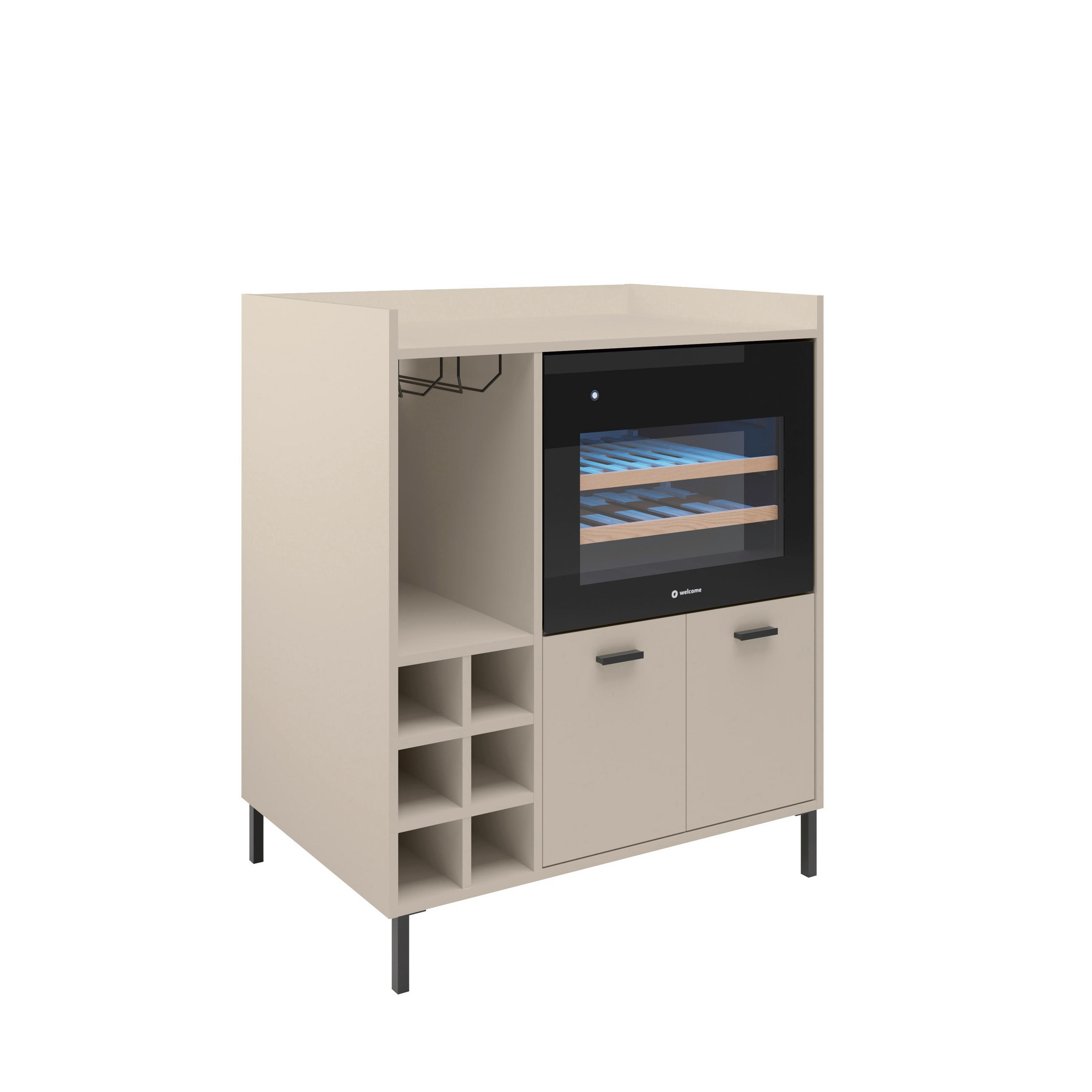 BARSCHRANK in Kaschmir  - Kaschmir/Schwarz, Trend, Holzwerkstoff/Metall (90/105/58cm) - MID.YOU