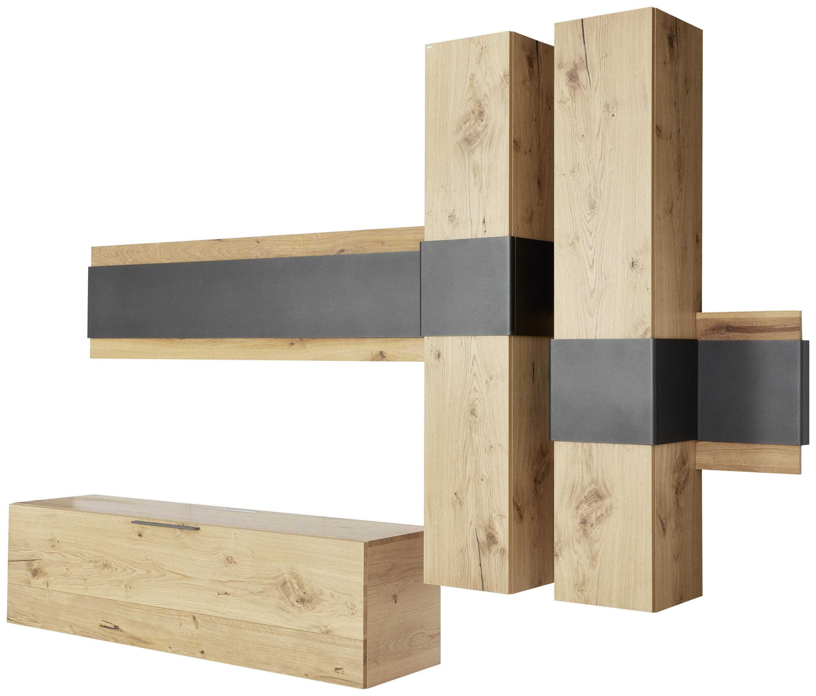 WOHNWAND  in Anthrazit, Eichefarben  306/212/47 cm  - Eichefarben/Anthrazit, Natur, Holz/Metall (306/212/47cm) - Voglauer