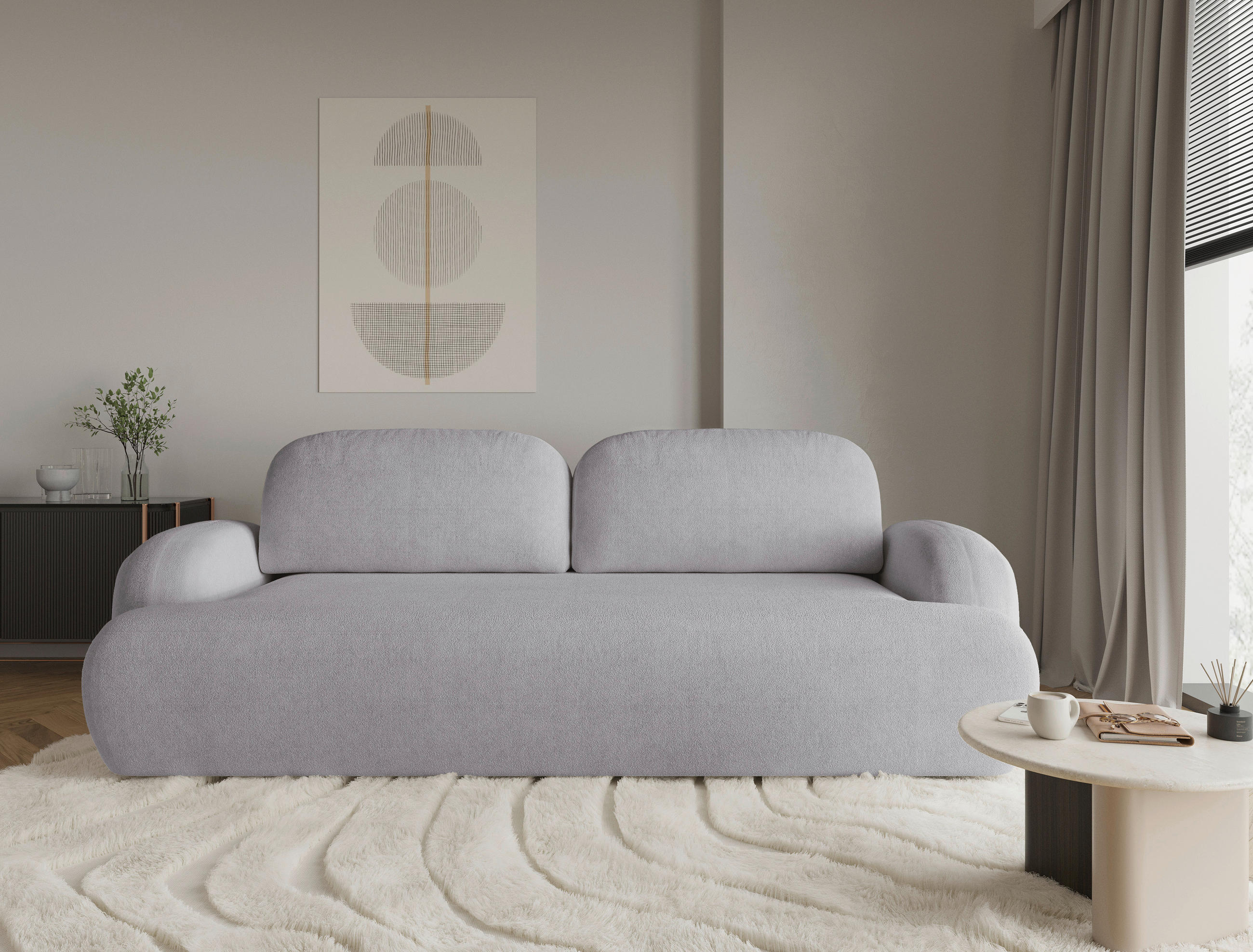 3-SITZER-SOFA Sevilla Plus in Bouclé Hellgrau  - Hellgrau/Schwarz, Design, Kunststoff/Textil (256/93/120cm) - MID.YOU