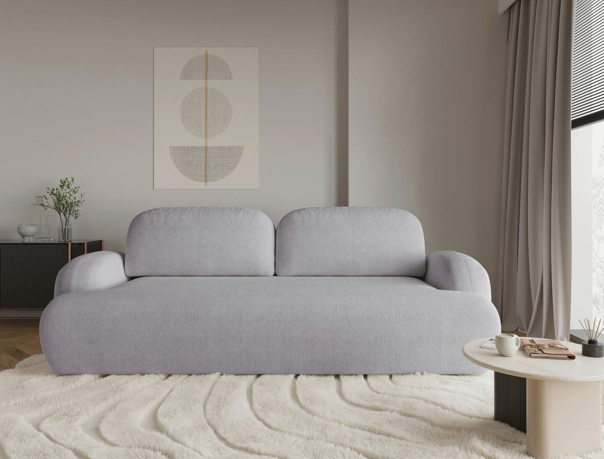 3-SITZER-SOFA Sevilla Plus in Bouclé Hellgrau  - Hellgrau/Schwarz, Design, Kunststoff/Textil (256/93/120cm) - MID.YOU
