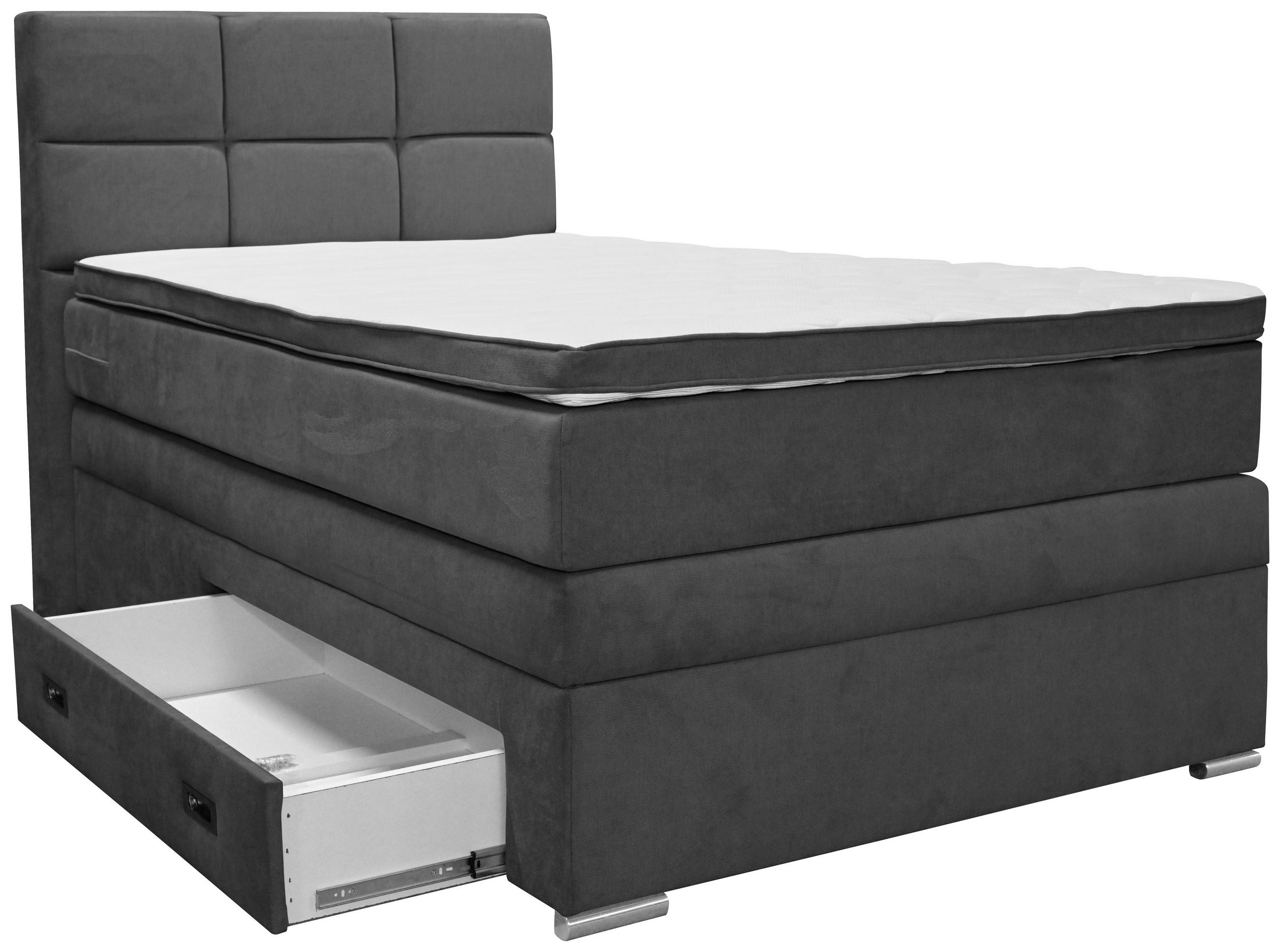 BOXSPRINGBETT 140/200 cm,  in Anthrazit, Topper, Bettschublade, Matratzen, H3 = fest  - Anthrazit/Alufarben, KONVENTIONELL, Kunststoff/Textil (140/200cm) - Carryhome