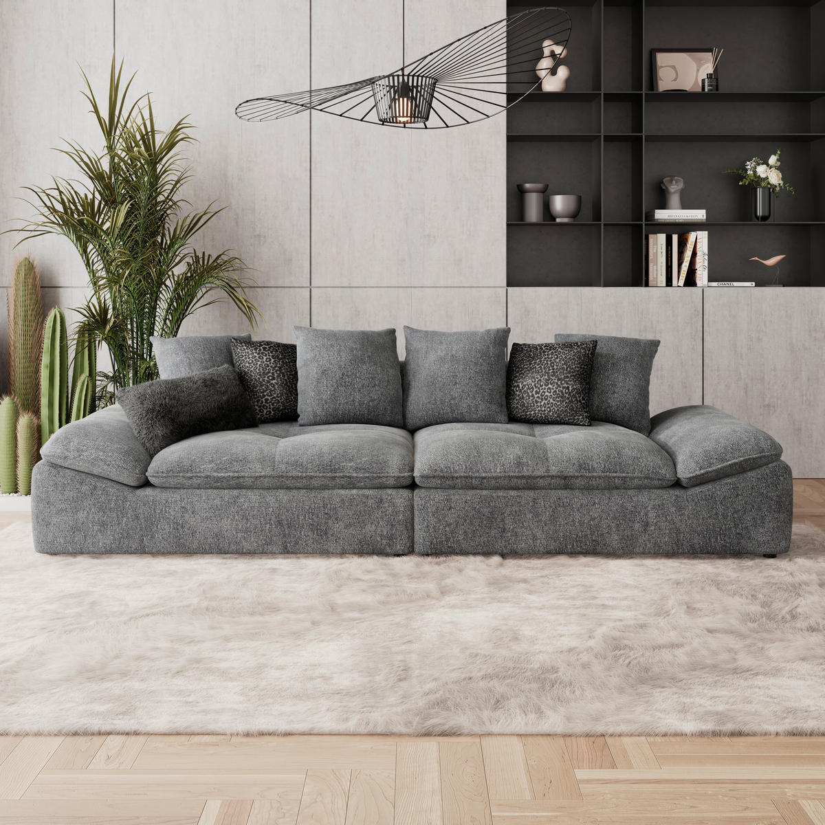 BIGSOFA Chenille Anthrazit  - Anthrazit/Schwarz, Trend, Textil (310/76-90/124cm) - MID.YOU