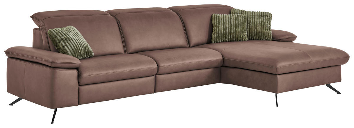 ECKSOFA Echtleder Rotbraun  - Rotbraun/Schwarz, Design, Leder/Metall (307/169cm) - Beldomo Premium