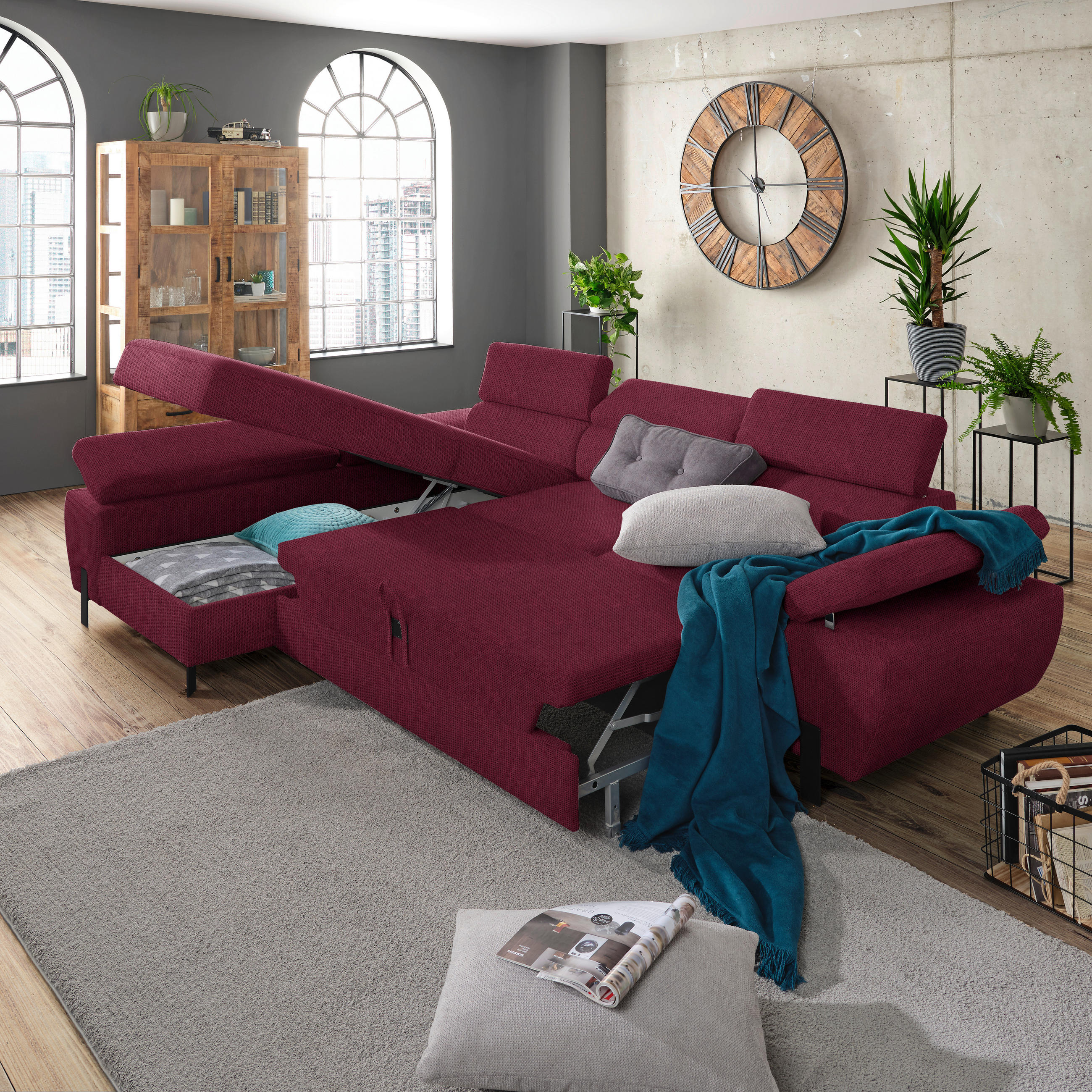 HÖRNSOFFA i vävt tyg bordeaux  - bordeaux/svart, Modern, metall/textil (93/90/277cm) - MID.YOU