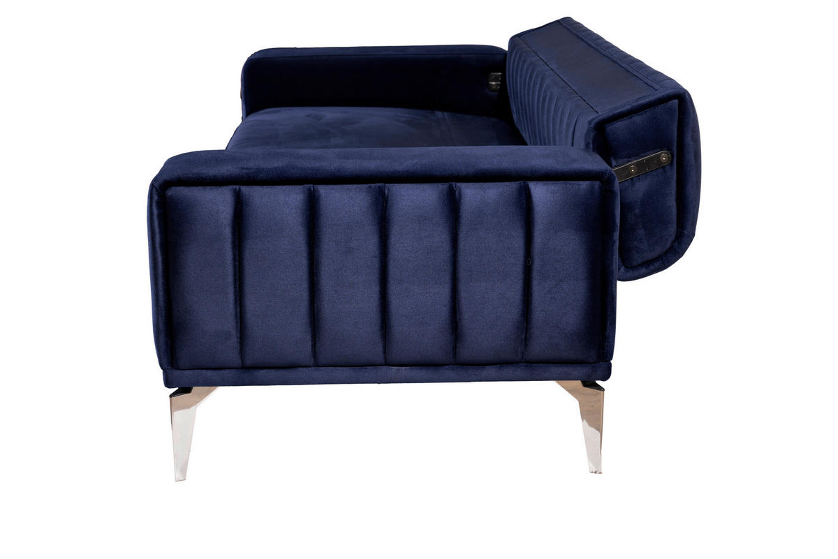 3-SITZER-SOFA in Samt Dunkelblau  - Alufarben/Dunkelblau, Design, Kunststoff/Textil (236/77/87cm) - Livetastic