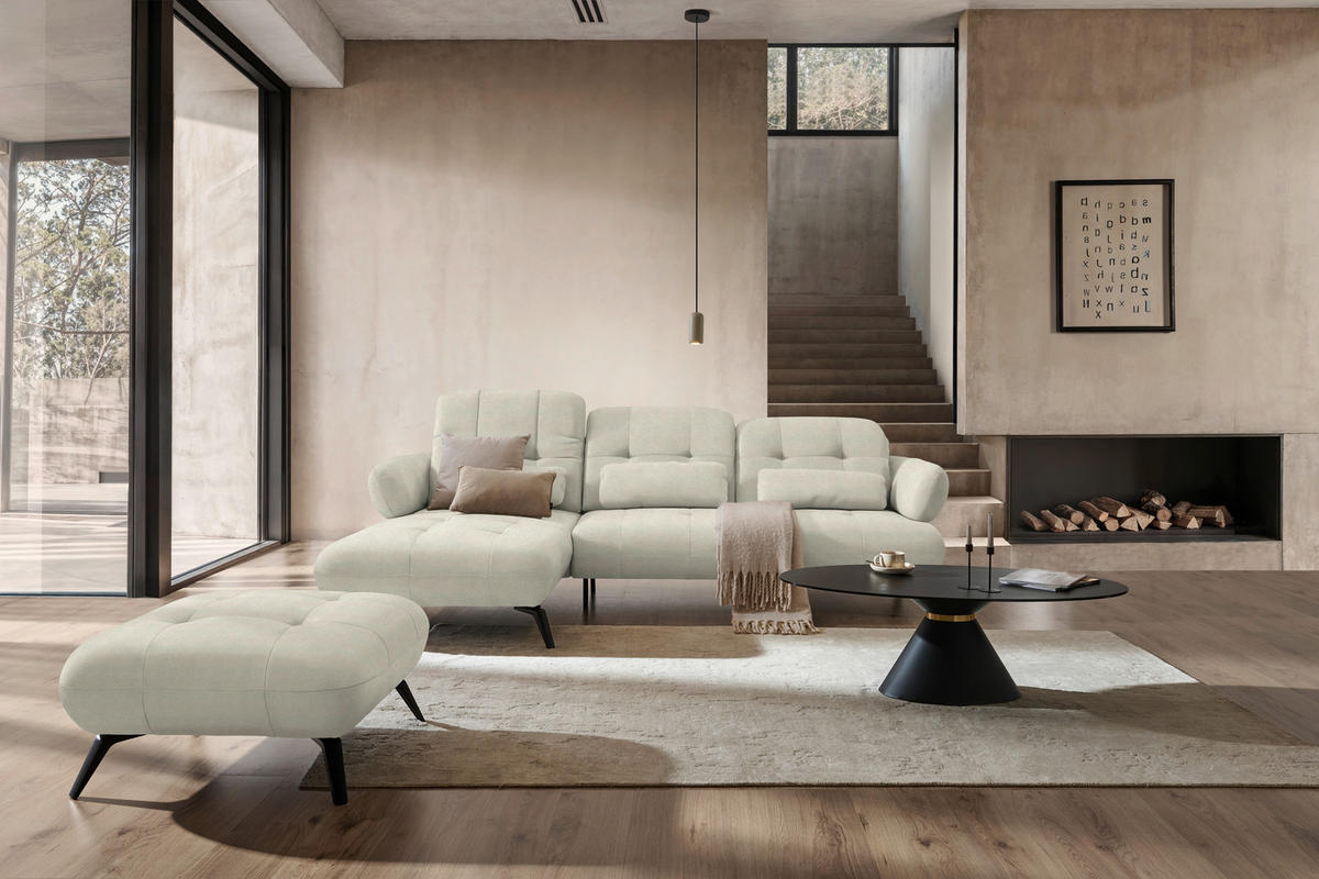 ECKSOFA Flachgewebe Sandfarben  - Sandfarben/Schwarz, Modern, Textil/Metall (180/282cm) - Novel