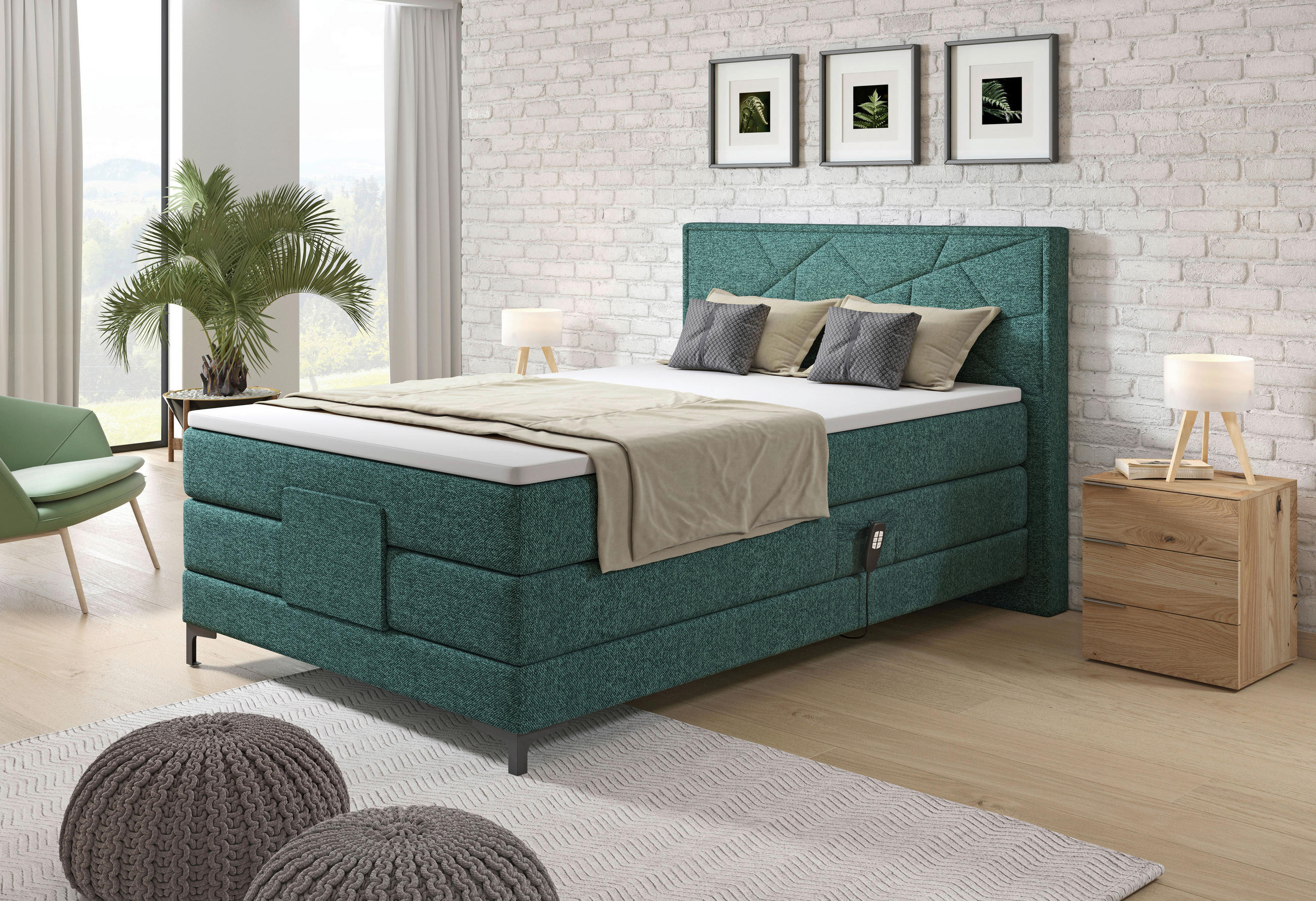 BOXSPRINGBETT 120/200 cm  in Grün  - Schwarz/Grün, Konventionell, Holz/Textil (120/200cm) - Esposa