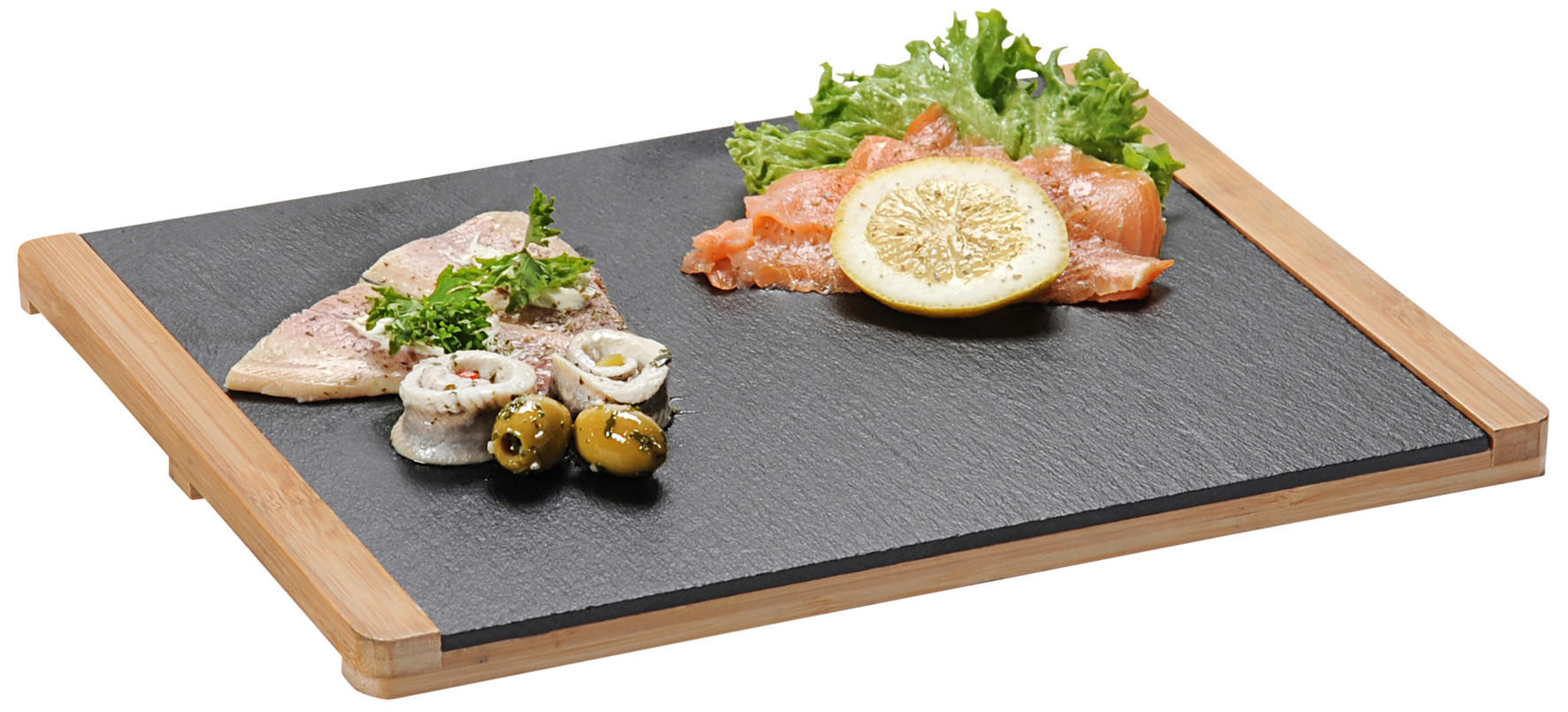 SERVÍROVACÍ PODNOS, dřevo, kámen, 34/26/1,50 cm - černá, Basics, dřevo/kámen (34/26/1,50cm) - Homeware Profession.