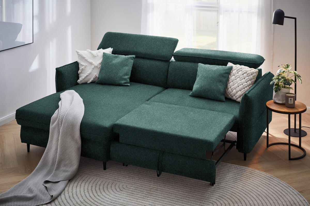 ECKSOFA in Samt Dunkelgrün  - Dunkelgrün/Schwarz, Design, Holz/Textil (185/232cm) - Stylife