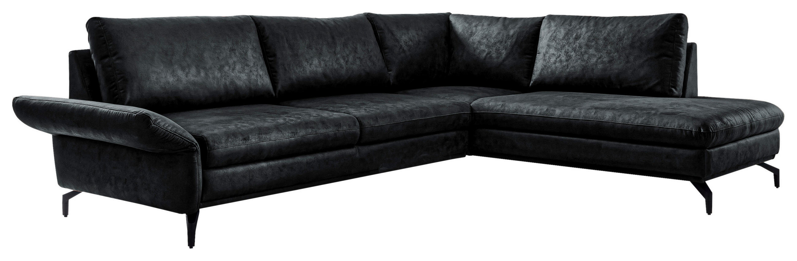 ECKSOFA Schwarz Lederlook  - Schwarz, Design, Textil/Metall (273/218cm) - Livetastic
