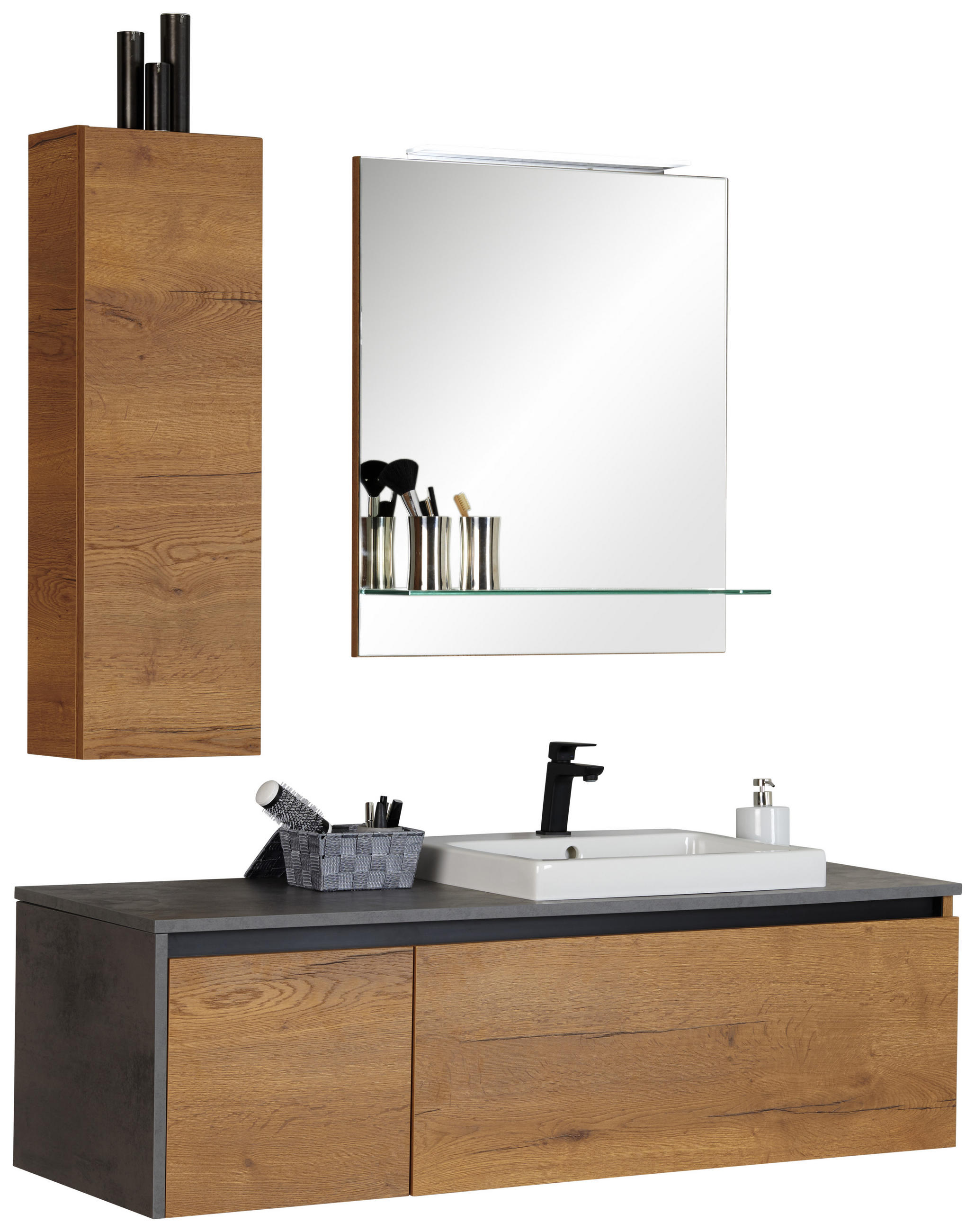 BADEZIMMER  in 142,5 cm  - Eichefarben/Weiß, Design, Glas/Keramik (142,5cm) - Moderano