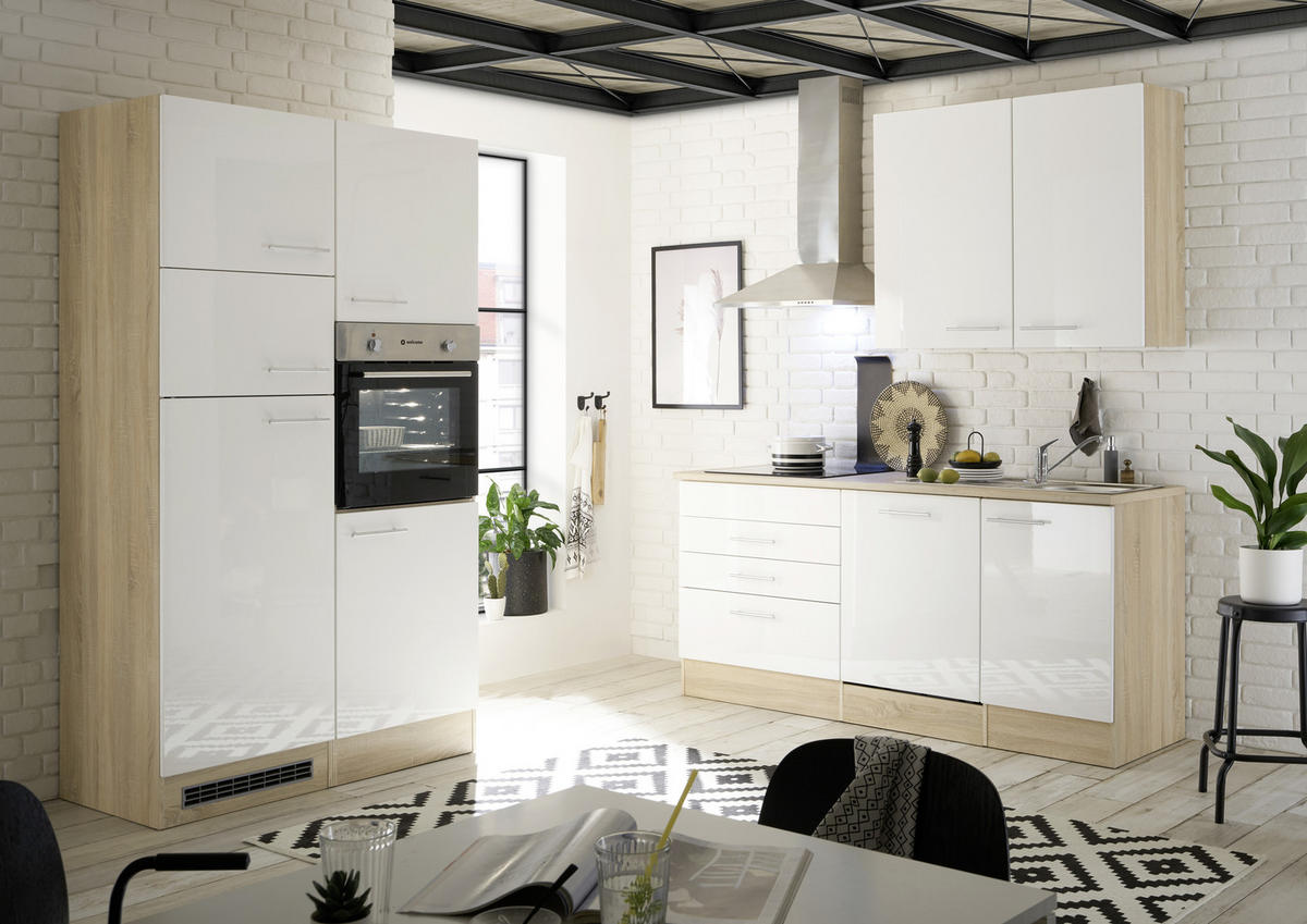 BUCĂTĂRIE FĂRĂ ELECTROCASNICE  - stejar Sonoma/alb, Modern, material pe bază de lemn (310cm) - Xora