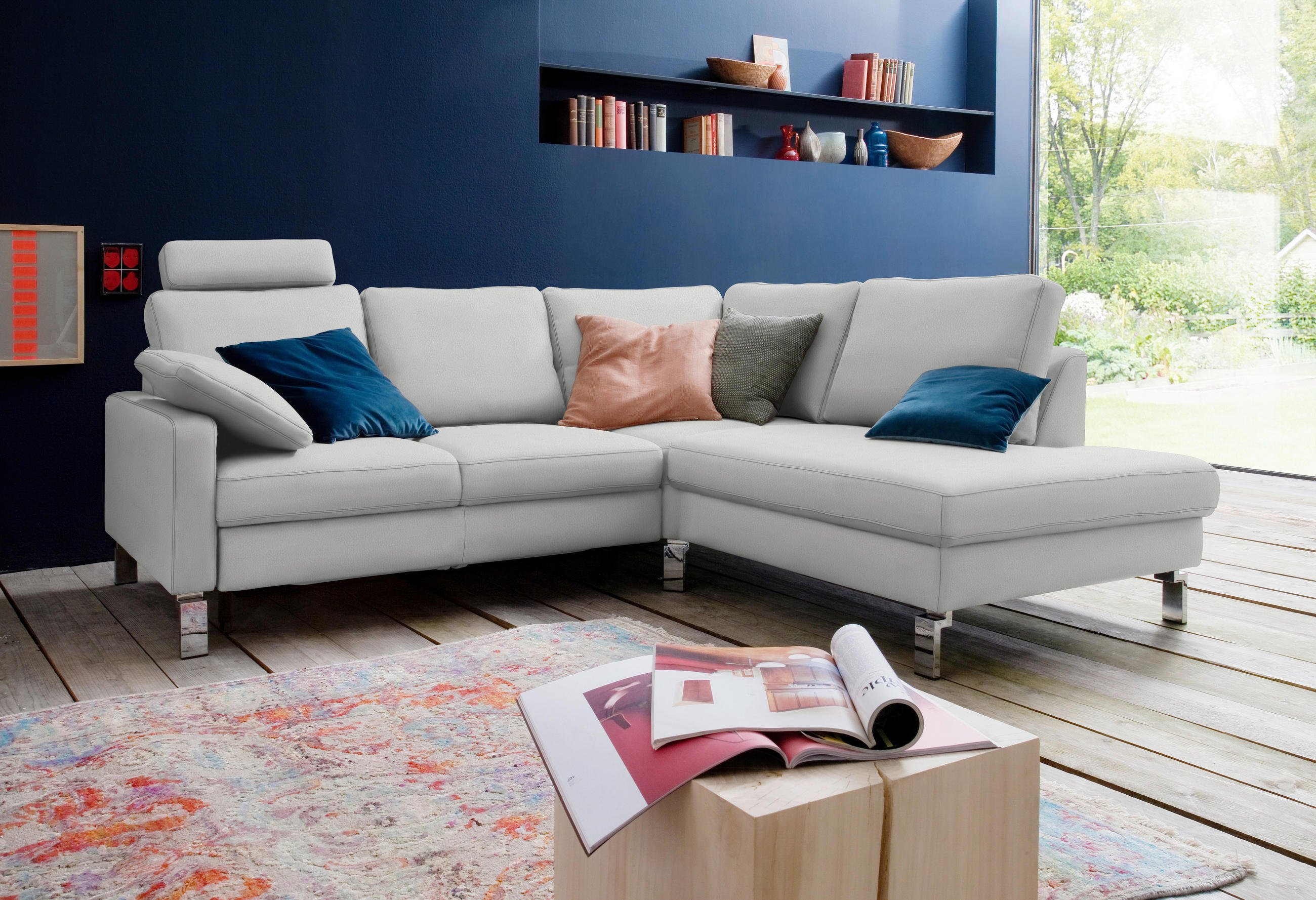 ECKSOFA in Echtleder Hellgrau  - Chromfarben/Hellgrau, Design, Leder/Metall (281/200cm) - Pure Home Lifestyle