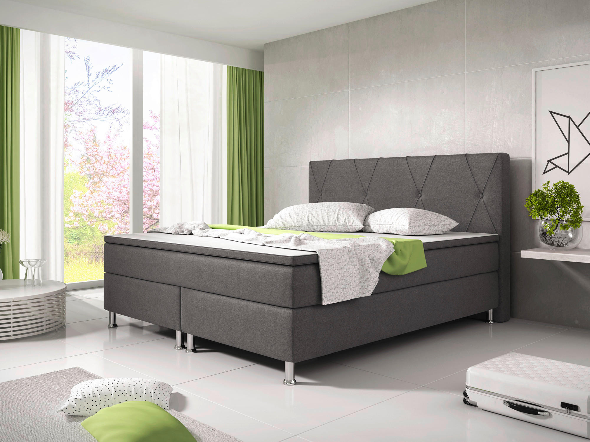 BOXSPRINGBETT 180/200 cm  in Anthrazit  - Anthrazit/Silberfarben, KONVENTIONELL, Textil/Metall (180/200cm) - MID.YOU