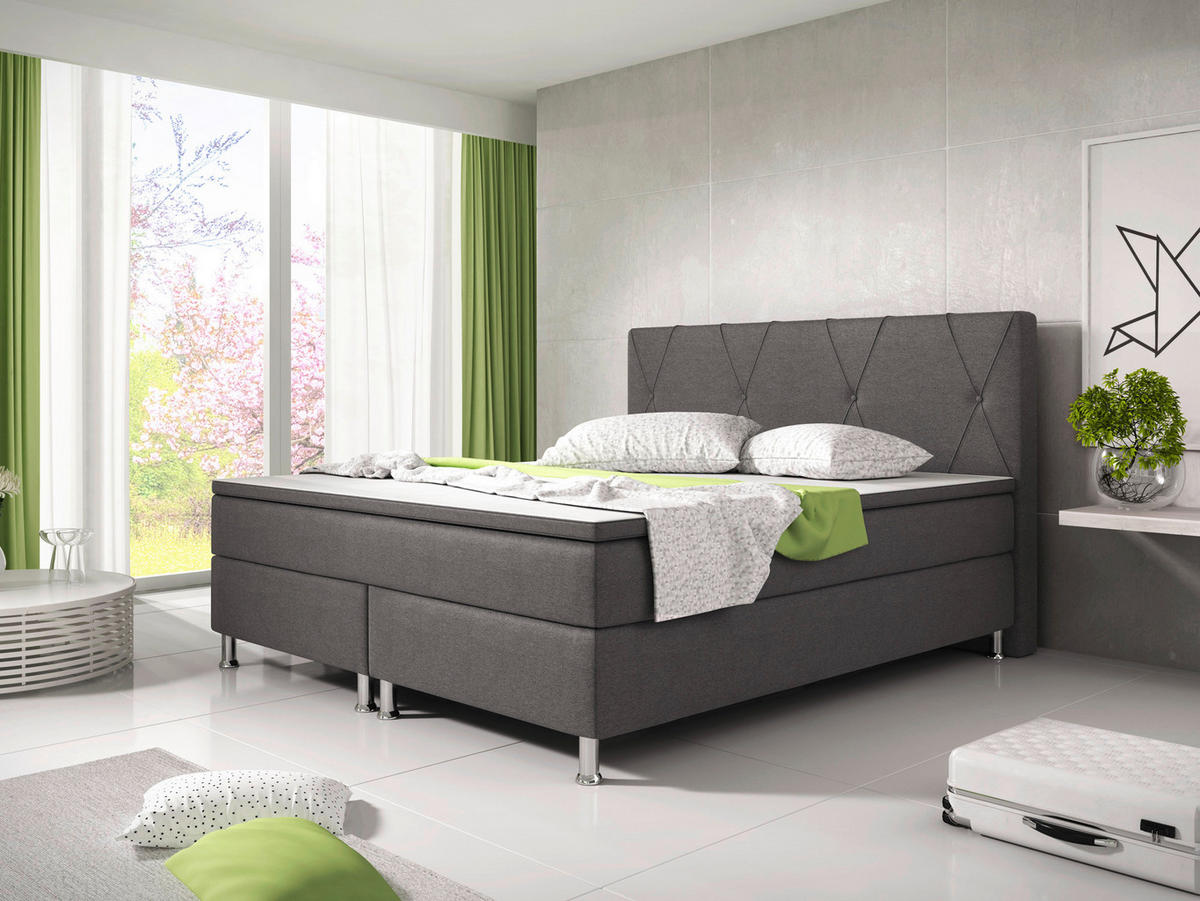 BOXSPRINGBETT 180/200 cm  in Anthrazit  - Anthrazit/Silberfarben, KONVENTIONELL, Textil/Metall (180/200cm) - MID.YOU