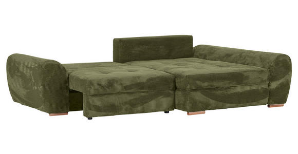 ECKSOFA Olivgrün Cord Zierkissen, Rückenkissen, Bettkasten, Schlaffunktion, Rücken echt  - Eichefarben/Olivgrün, KONVENTIONELL, Holz/Textil (276/177cm) - Carryhome