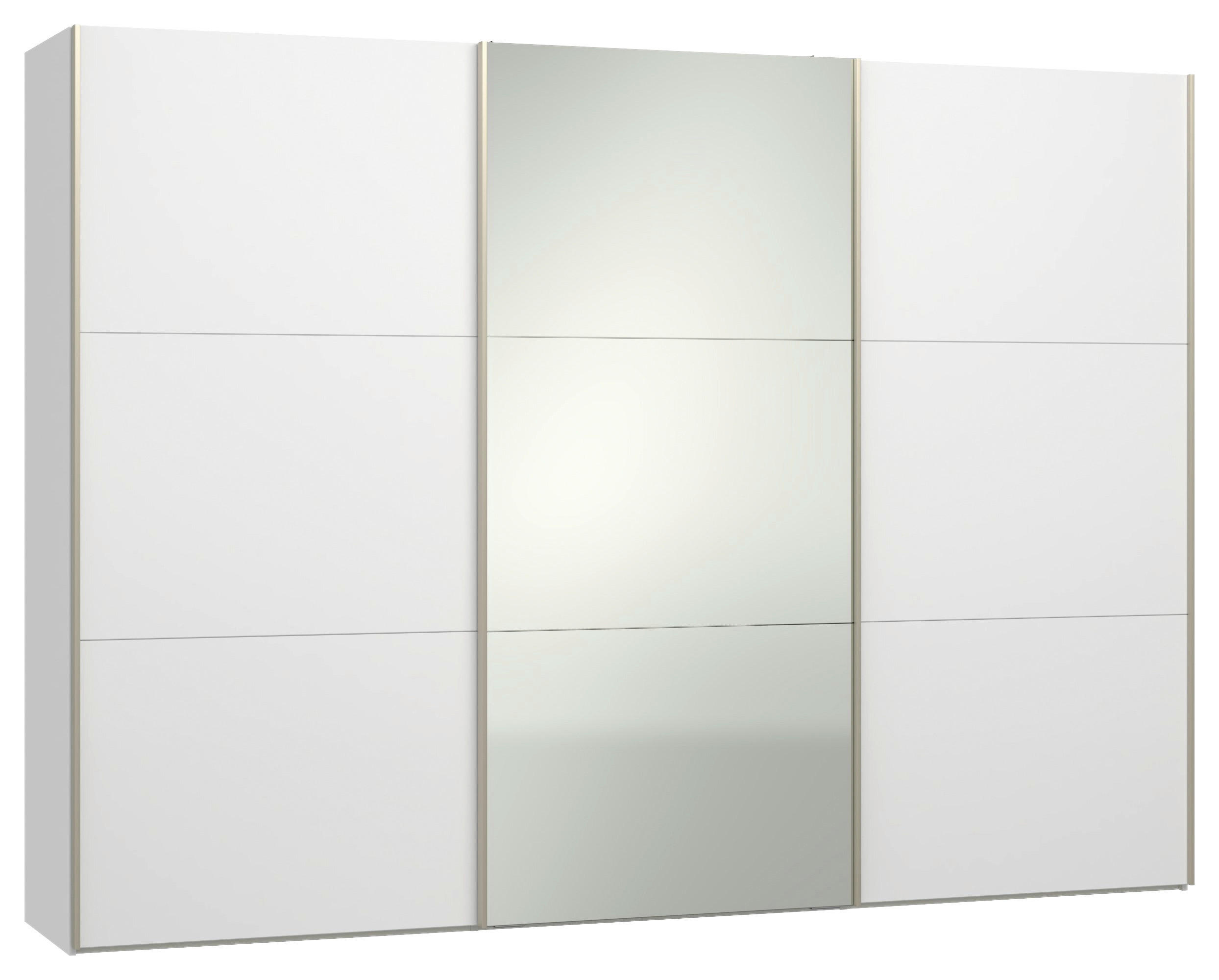 SCHWEBETÜRENSCHRANK 303/220/65 cm 3-türig Weiß  - Edelstahlfarben/Weiß, Design, Glas/Holzwerkstoff (303/220/65cm) - Jutzler