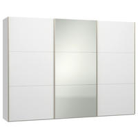 SCHWEBETÜRENSCHRANK 303/220/65 cm 3-türig Weiß  - Edelstahlfarben/Weiß, Design, Glas/Holzwerkstoff (303/220/65cm) - Jutzler