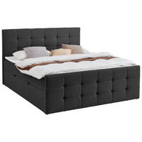 BOXBETT 180/200 cm,  in Schwarz, Matratze, gepolstertes Kopfteil, Bettkasten, Topper, H3 = fest  - Schwarz, Basics, Textil (180/200cm) - Boxxx