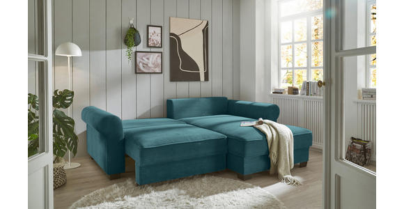 ECKSOFA Azurblau Cord  - Azurblau/Schwarz, KONVENTIONELL, Kunststoff/Textil (255/185cm) - Hom`in