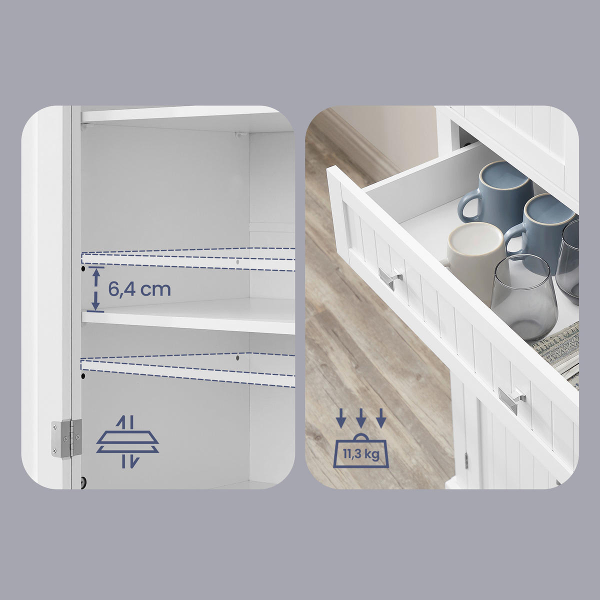 MEHRZWECKSCHRANK 76/182,1/40 cm,  in Weiß  - Weiß/Nickelfarben, Trend, Holzwerkstoff/Metall (76/182,1/40cm) - Boxxx