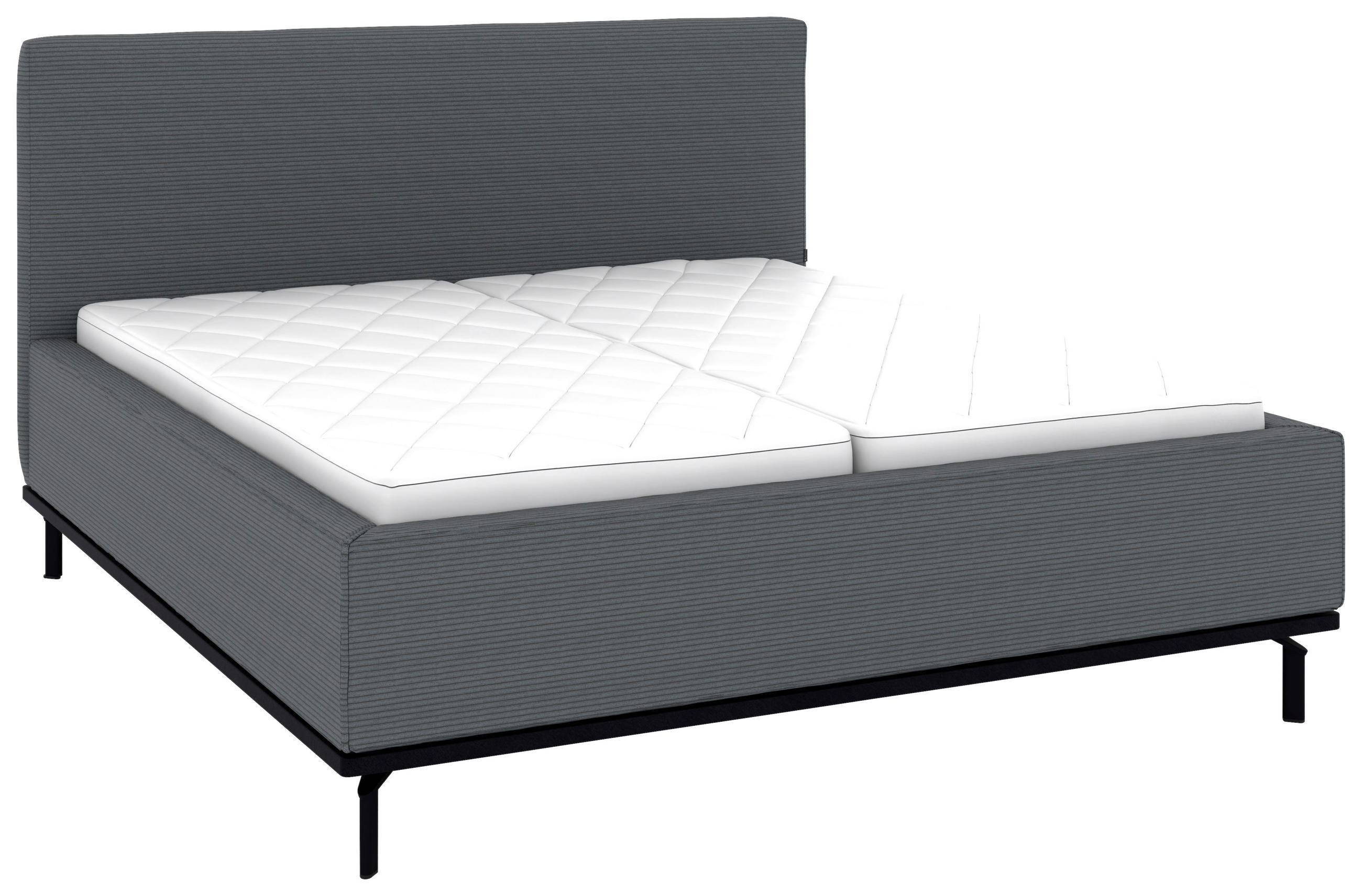 POLSTERBETT 180/200 cm,  in Grau, Matratze, Lattenrost, Bettkasten, H2 + H2 = mittel  - Graphitfarben/Weiß, Design, Holz/Textil (180/200cm) - Musterring